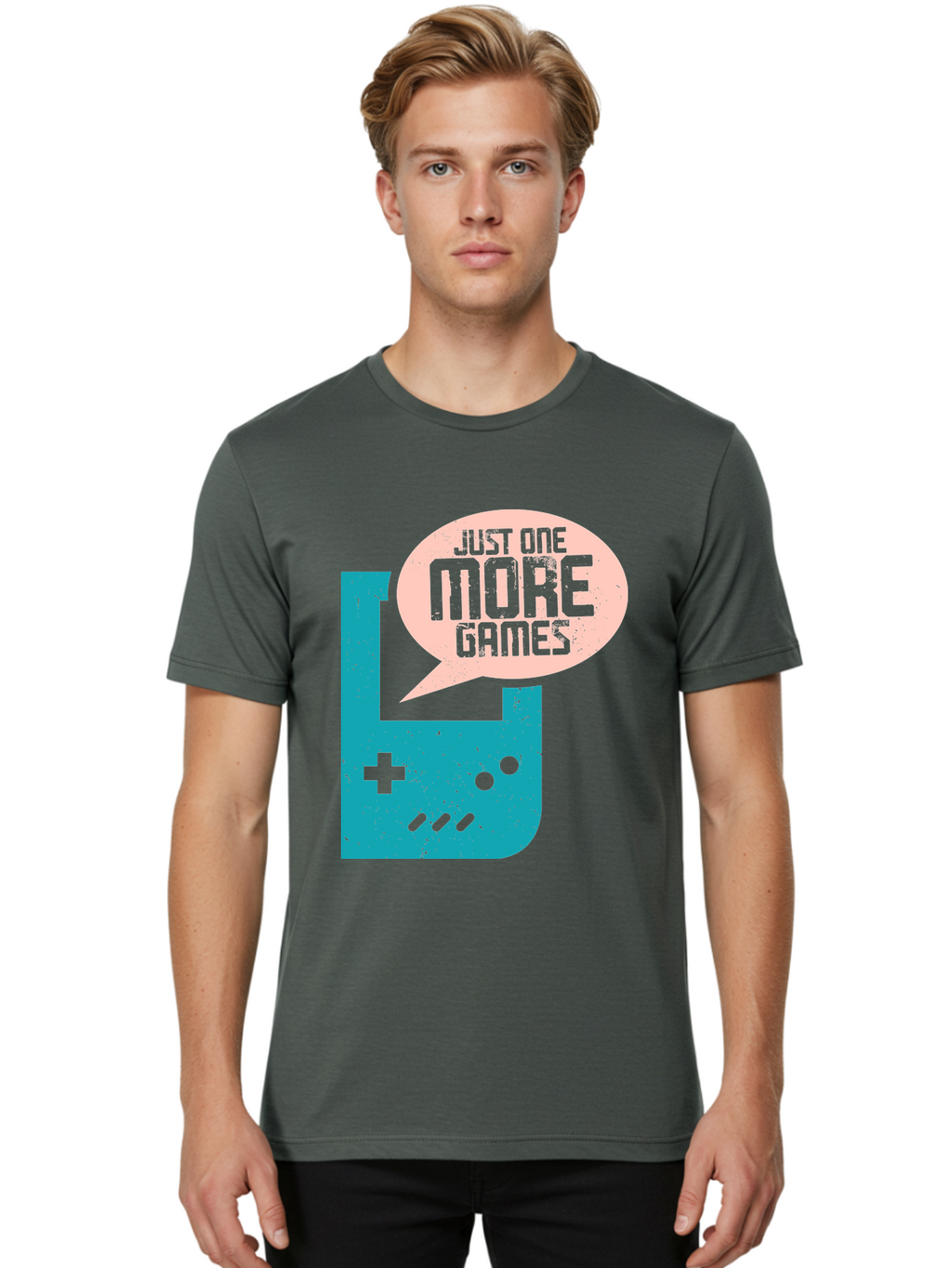 Just-One-More-Games Men'S Graphic Tee, 100% Cotton, Comfortable Casual Summer Wear, Machine Washable, Retro Gaming, Video Game Controller, Nostalgic Design, Just One More Games, Gaming Culture, Pixel Art, Retro Aesthetic, Gamer Quote, -  Aaa650