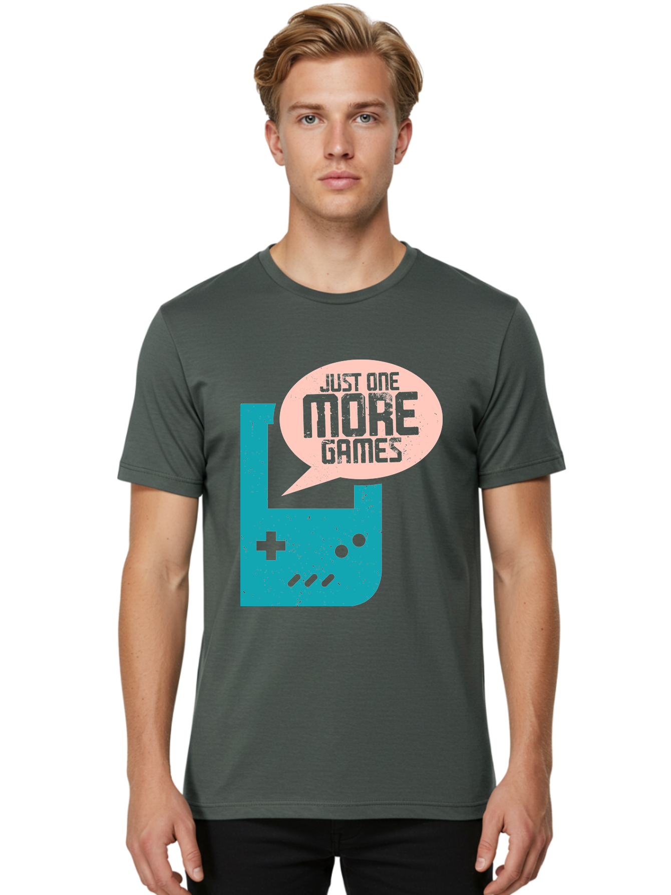 Just-One-More-Games Men'S Graphic Tee, 100% Cotton, Comfortable Casual Summer Wear, Machine Washable, Retro Gaming, Video Game Controller, Nostalgic Design, Just One More Games, Gaming Culture, Pixel Art, Retro Aesthetic, Gamer Quote, -  Aaa650