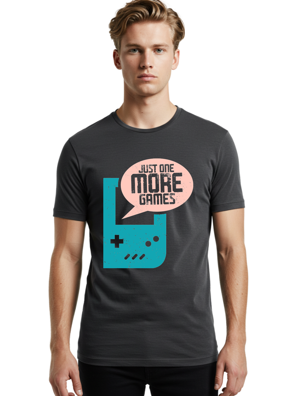 Just-One-More-Games Men'S Graphic Tee, 100% Cotton, Comfortable Casual Summer Wear, Machine Washable, Retro Gaming, Video Game Controller, Nostalgic Design, Just One More Games, Gaming Culture, Pixel Art, Retro Aesthetic, Gamer Quote, -  Aaa650