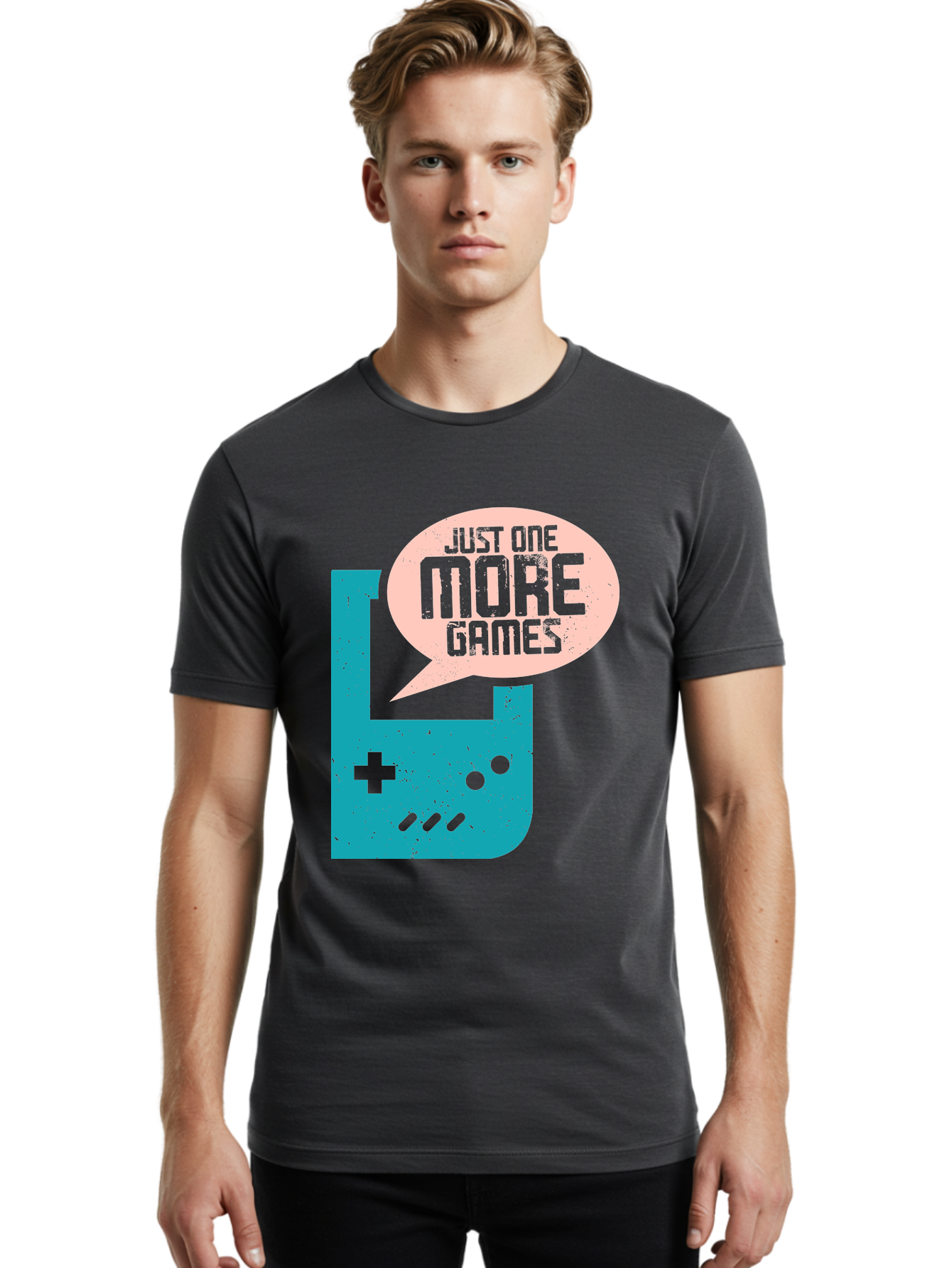 Just-One-More-Games Men'S Graphic Tee, 100% Cotton, Comfortable Casual Summer Wear, Machine Washable, Retro Gaming, Video Game Controller, Nostalgic Design, Just One More Games, Gaming Culture, Pixel Art, Retro Aesthetic, Gamer Quote, -  Aaa650