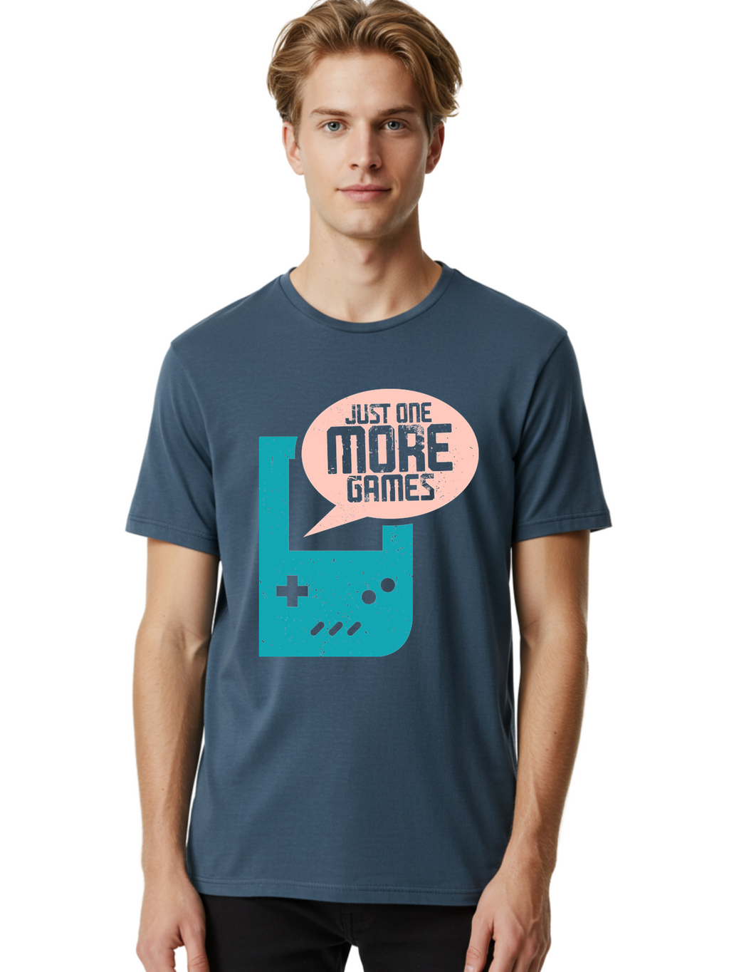 Just-One-More-Games Men'S Graphic Tee, 100% Cotton, Comfortable Casual Summer Wear, Machine Washable, Retro Gaming, Video Game Controller, Nostalgic Design, Just One More Games, Gaming Culture, Pixel Art, Retro Aesthetic, Gamer Quote, -  Aaa650
