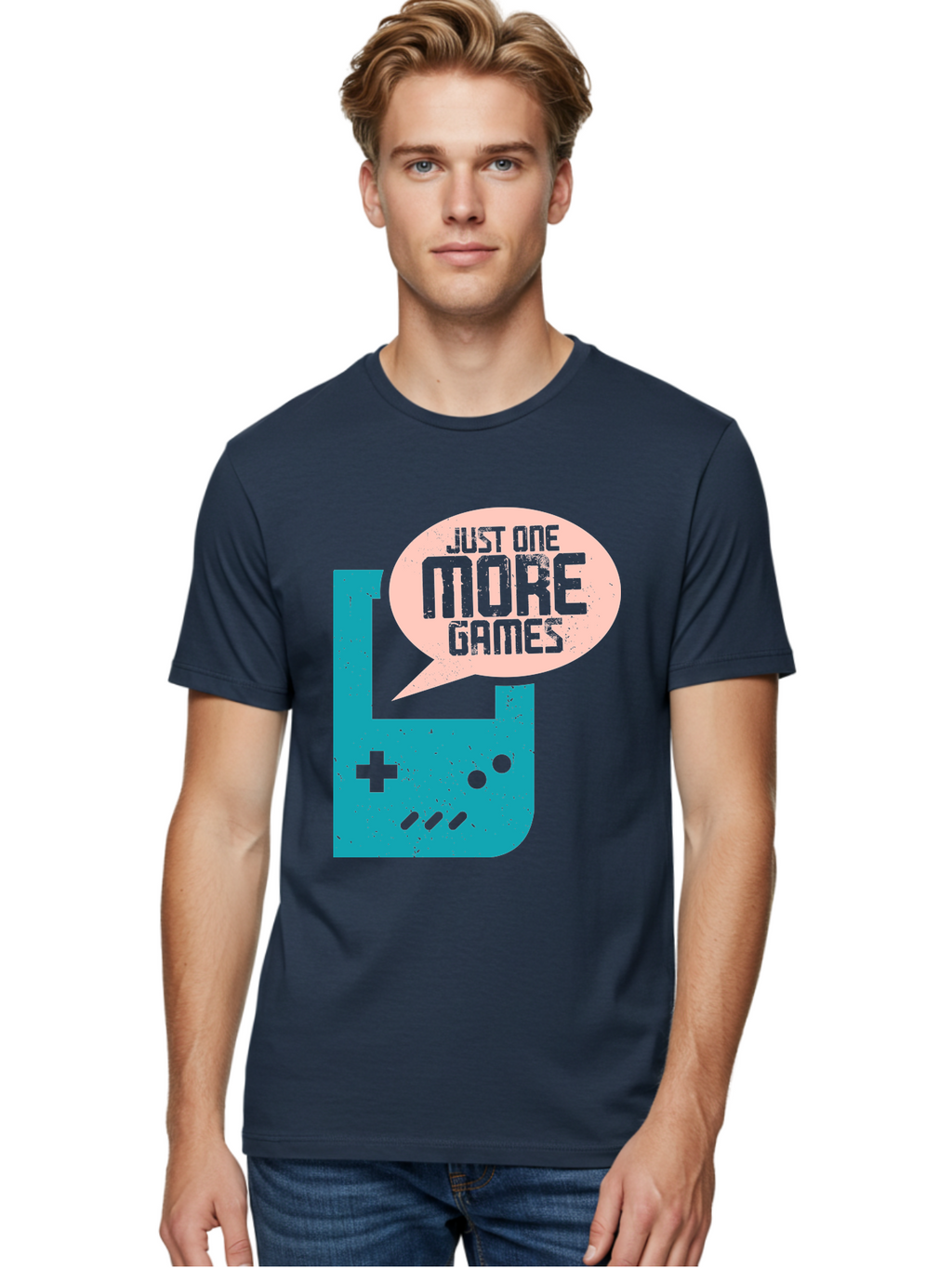 Just-One-More-Games Men'S Graphic Tee, 100% Cotton, Comfortable Casual Summer Wear, Machine Washable, Retro Gaming, Video Game Controller, Nostalgic Design, Just One More Games, Gaming Culture, Pixel Art, Retro Aesthetic, Gamer Quote, -  Aaa650
