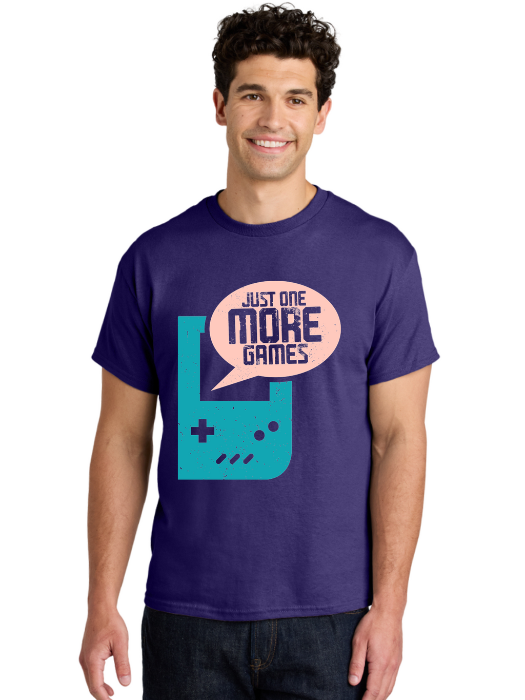 Just-One-More-Games Men'S Graphic Tee, 100% Cotton, Comfortable Casual Summer Wear, Machine Washable, Retro Gaming, Video Game Controller, Nostalgic Design, Just One More Games, Gaming Culture, Pixel Art, Retro Aesthetic, Gamer Quote, -  Aaa650