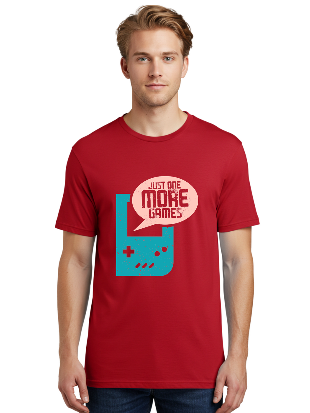 Just-One-More-Games Men'S Graphic Tee, 100% Cotton, Comfortable Casual Summer Wear, Machine Washable, Retro Gaming, Video Game Controller, Nostalgic Design, Just One More Games, Gaming Culture, Pixel Art, Retro Aesthetic, Gamer Quote, -  Aaa650