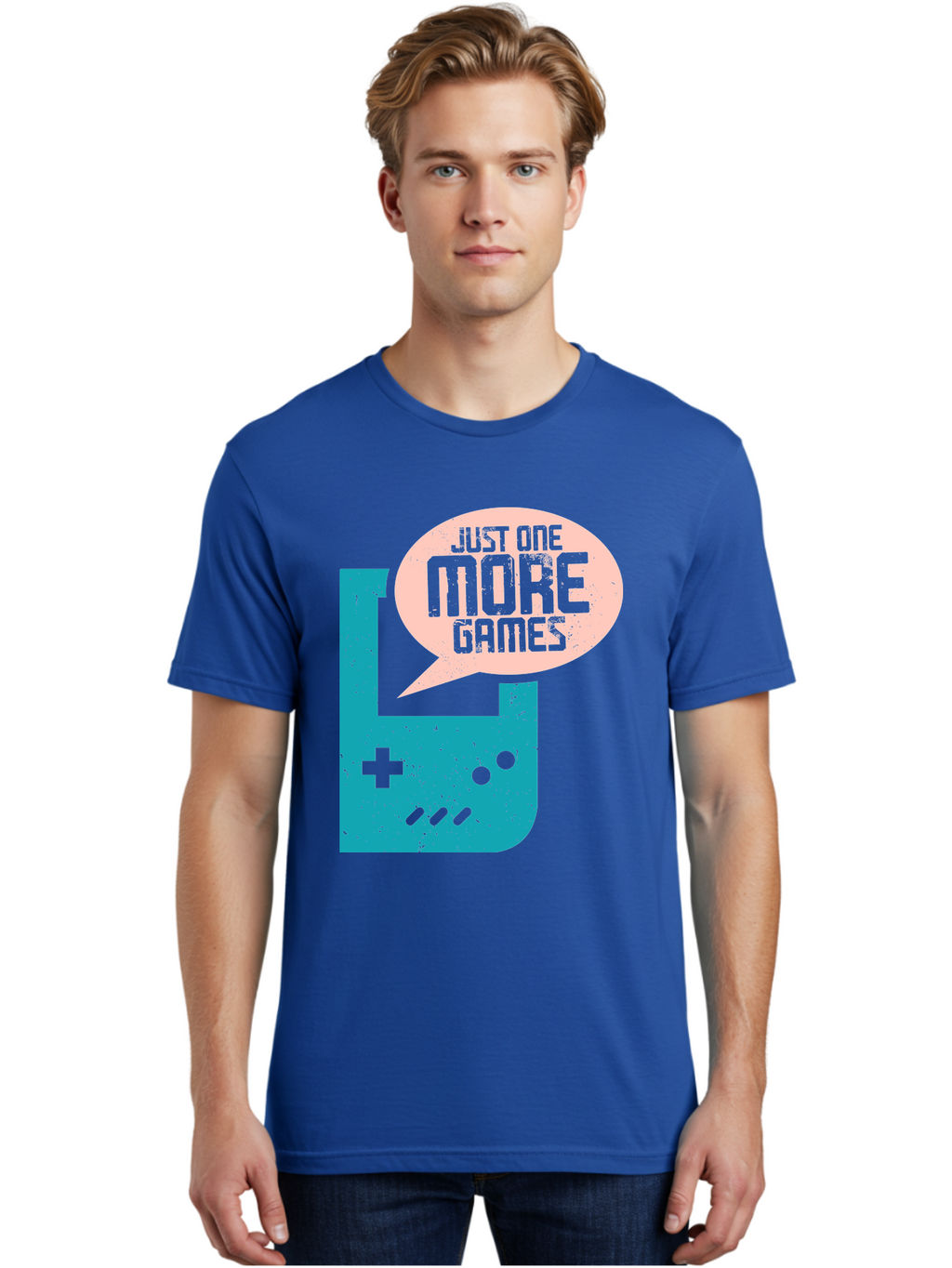Just-One-More-Games Men'S Graphic Tee, 100% Cotton, Comfortable Casual Summer Wear, Machine Washable, Retro Gaming, Video Game Controller, Nostalgic Design, Just One More Games, Gaming Culture, Pixel Art, Retro Aesthetic, Gamer Quote, -  Aaa650