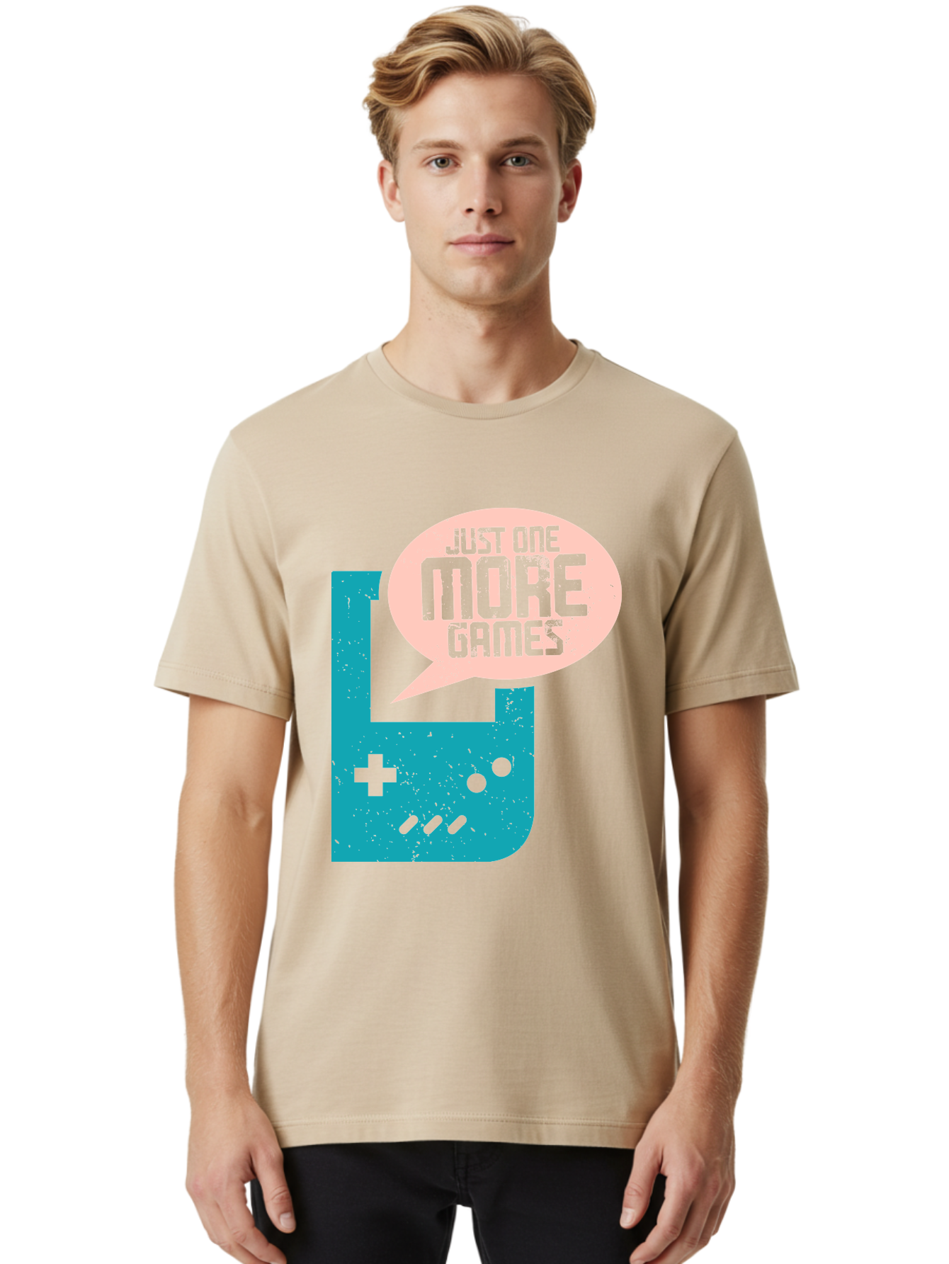 Just-One-More-Games Men'S Graphic Tee, 100% Cotton, Comfortable Casual Summer Wear, Machine Washable, Retro Gaming, Video Game Controller, Nostalgic Design, Just One More Games, Gaming Culture, Pixel Art, Retro Aesthetic, Gamer Quote, -  Aaa650