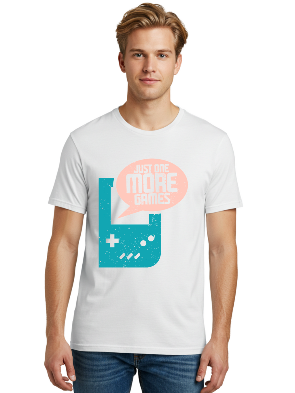 Just-One-More-Games Men'S Graphic Tee, 100% Cotton, Comfortable Casual Summer Wear, Machine Washable, Retro Gaming, Video Game Controller, Nostalgic Design, Just One More Games, Gaming Culture, Pixel Art, Retro Aesthetic, Gamer Quote, -  Aaa650