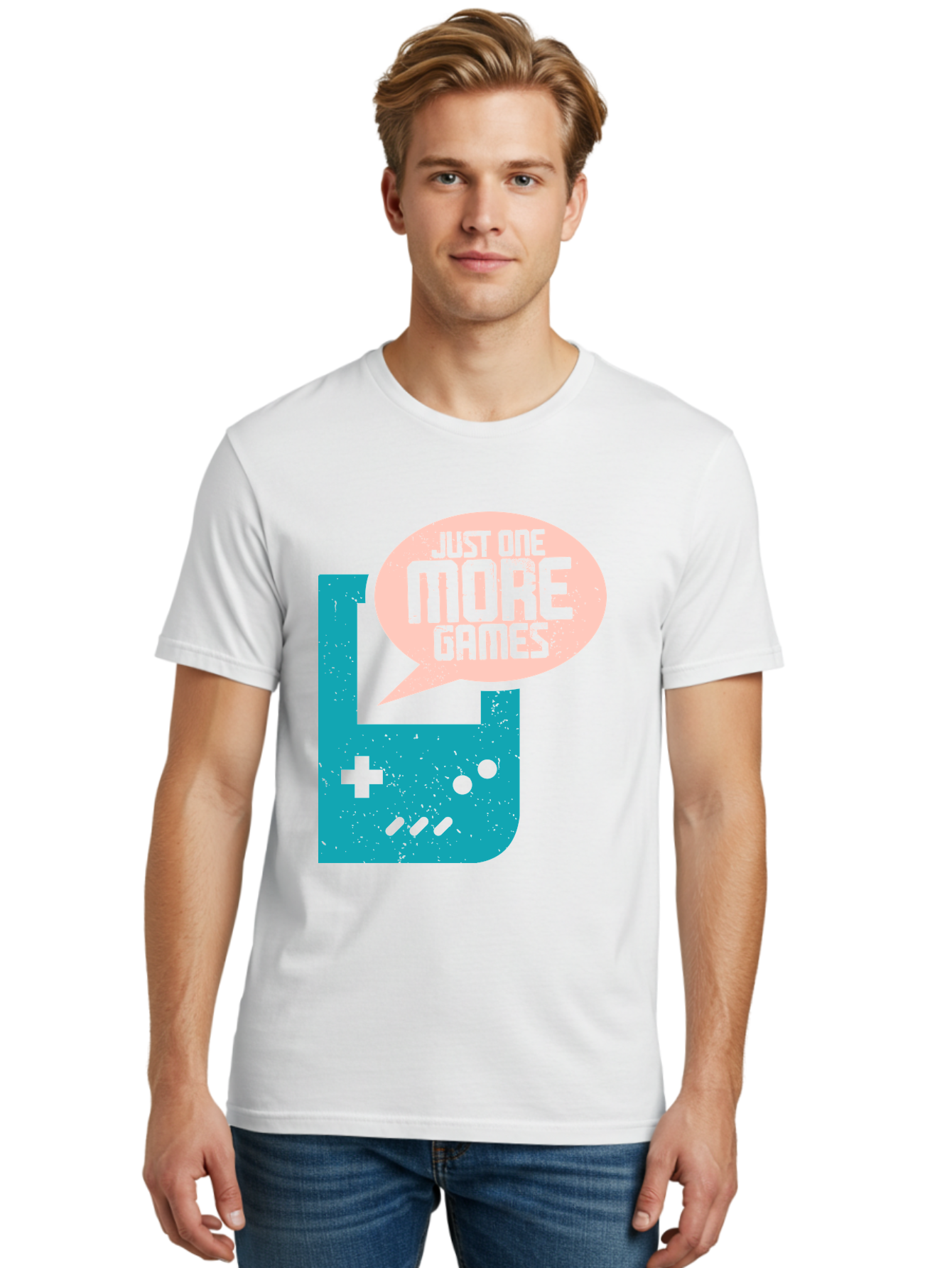 Just-One-More-Games Men'S Graphic Tee, 100% Cotton, Comfortable Casual Summer Wear, Machine Washable, Retro Gaming, Video Game Controller, Nostalgic Design, Just One More Games, Gaming Culture, Pixel Art, Retro Aesthetic, Gamer Quote, -  Aaa650