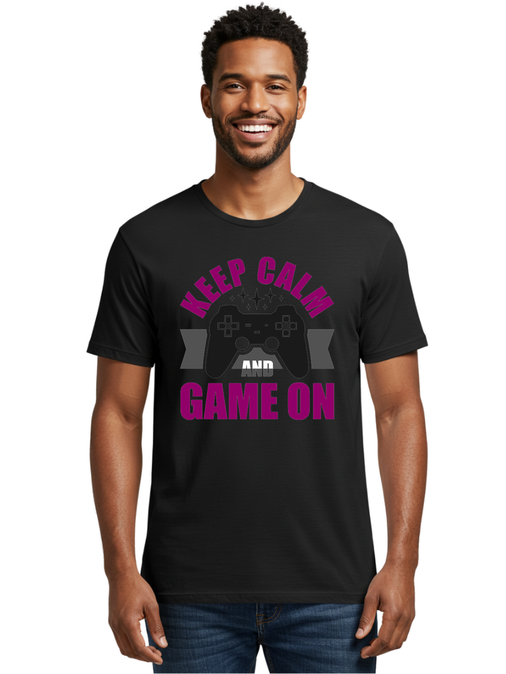 Keep-Calm-And-Game-On Men'S Graphic Tee, 100% Cotton, Comfortable Casual Summer Wear, Machine Washable, Gaming Inspiration, Motivational Quote, Video Game Controller, Keep Calm, Game On, Gaming Quote, Motivational Poster, -  Aaa651