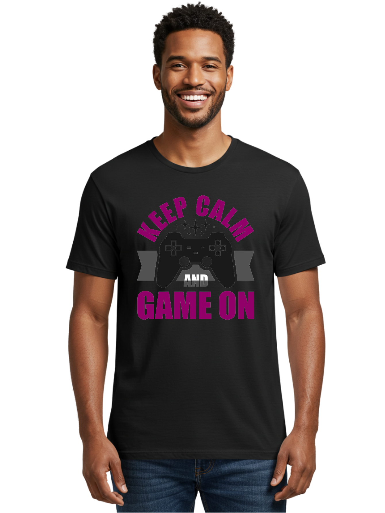 Keep-Calm-And-Game-On Men'S Graphic Tee, 100% Cotton, Comfortable Casual Summer Wear, Machine Washable, Gaming Inspiration, Motivational Quote, Video Game Controller, Keep Calm, Game On, Gaming Quote, Motivational Poster, -  Aaa651