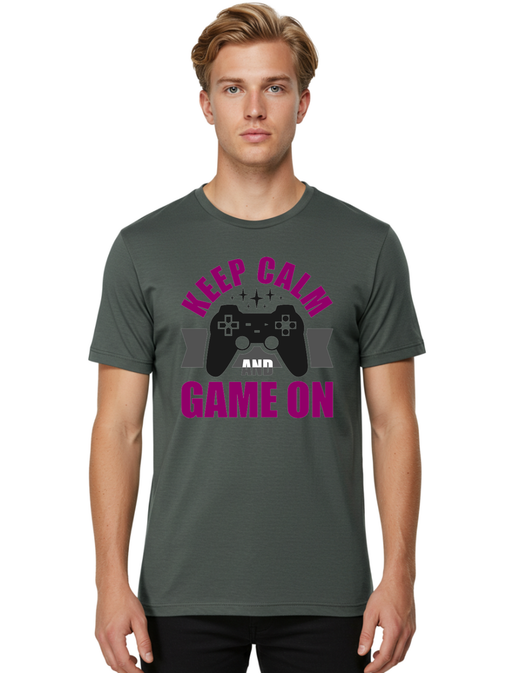 Keep-Calm-And-Game-On Men'S Graphic Tee, 100% Cotton, Comfortable Casual Summer Wear, Machine Washable, Gaming Inspiration, Motivational Quote, Video Game Controller, Keep Calm, Game On, Gaming Quote, Motivational Poster, -  Aaa651