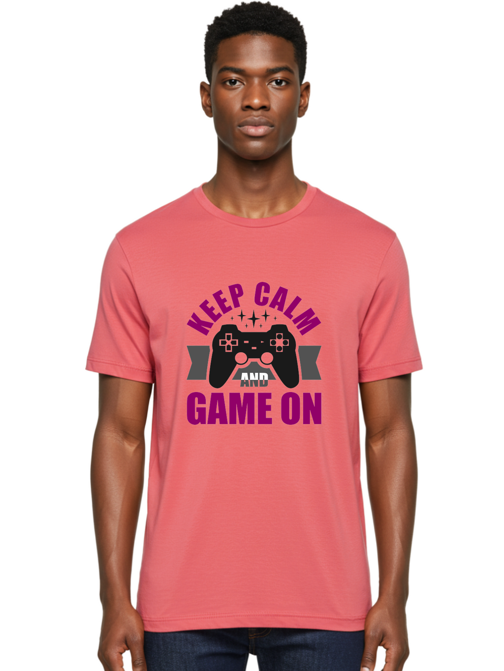 Keep-Calm-And-Game-On Men'S Graphic Tee, 100% Cotton, Comfortable Casual Summer Wear, Machine Washable, Gaming Inspiration, Motivational Quote, Video Game Controller, Keep Calm, Game On, Gaming Quote, Motivational Poster, -  Aaa651