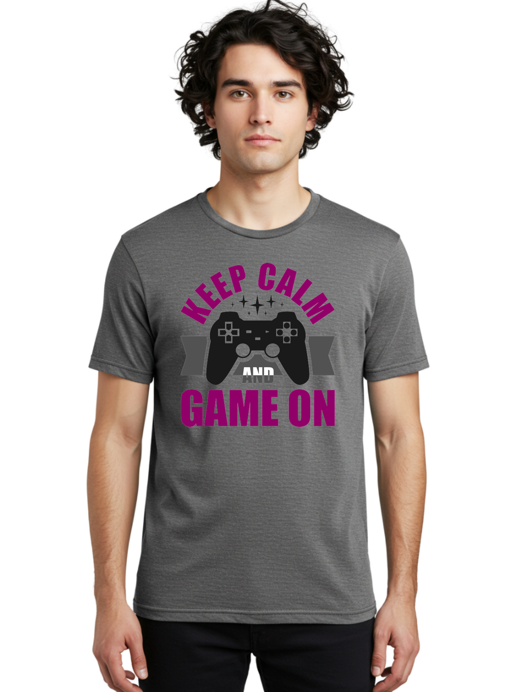 Keep-Calm-And-Game-On Men'S Graphic Tee, 100% Cotton, Comfortable Casual Summer Wear, Machine Washable, Gaming Inspiration, Motivational Quote, Video Game Controller, Keep Calm, Game On, Gaming Quote, Motivational Poster, -  Aaa651