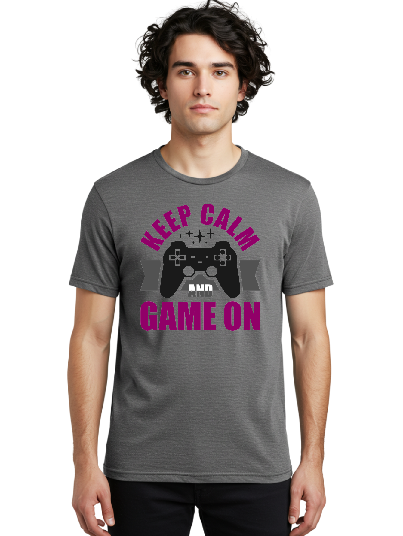 Keep-Calm-And-Game-On Men'S Graphic Tee, 100% Cotton, Comfortable Casual Summer Wear, Machine Washable, Gaming Inspiration, Motivational Quote, Video Game Controller, Keep Calm, Game On, Gaming Quote, Motivational Poster, -  Aaa651
