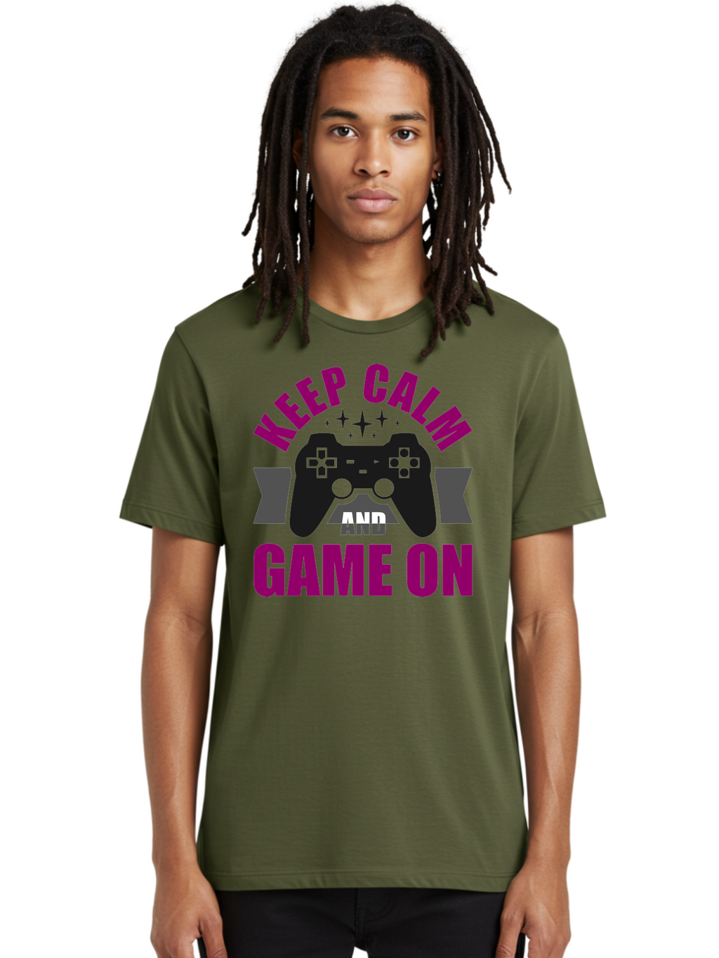 Keep-Calm-And-Game-On Men'S Graphic Tee, 100% Cotton, Comfortable Casual Summer Wear, Machine Washable, Gaming Inspiration, Motivational Quote, Video Game Controller, Keep Calm, Game On, Gaming Quote, Motivational Poster, -  Aaa651