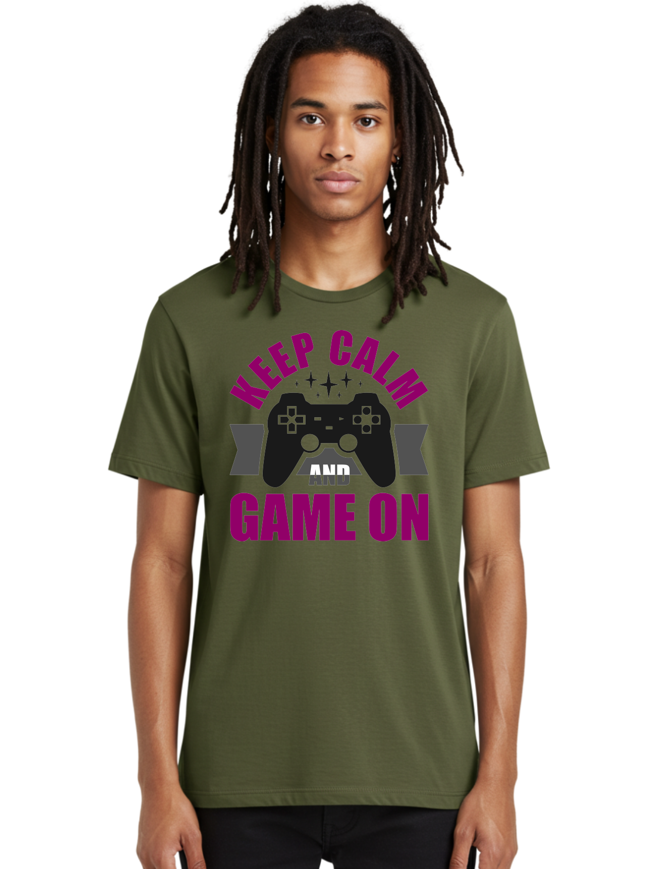 Keep-Calm-And-Game-On Men'S Graphic Tee, 100% Cotton, Comfortable Casual Summer Wear, Machine Washable, Gaming Inspiration, Motivational Quote, Video Game Controller, Keep Calm, Game On, Gaming Quote, Motivational Poster, -  Aaa651