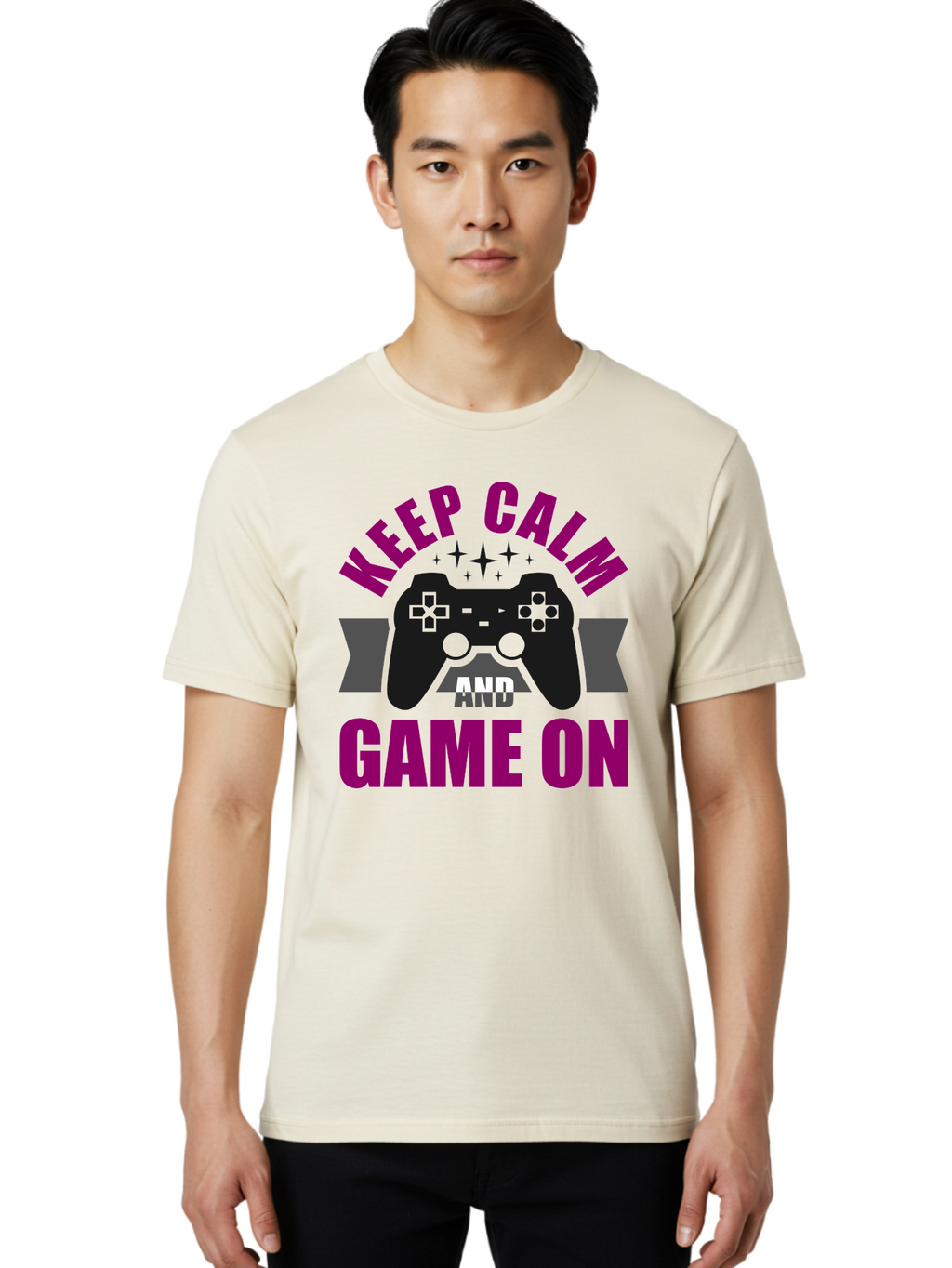 Keep-Calm-And-Game-On Men'S Graphic Tee, 100% Cotton, Comfortable Casual Summer Wear, Machine Washable, Gaming Inspiration, Motivational Quote, Video Game Controller, Keep Calm, Game On, Gaming Quote, Motivational Poster, -  Aaa651