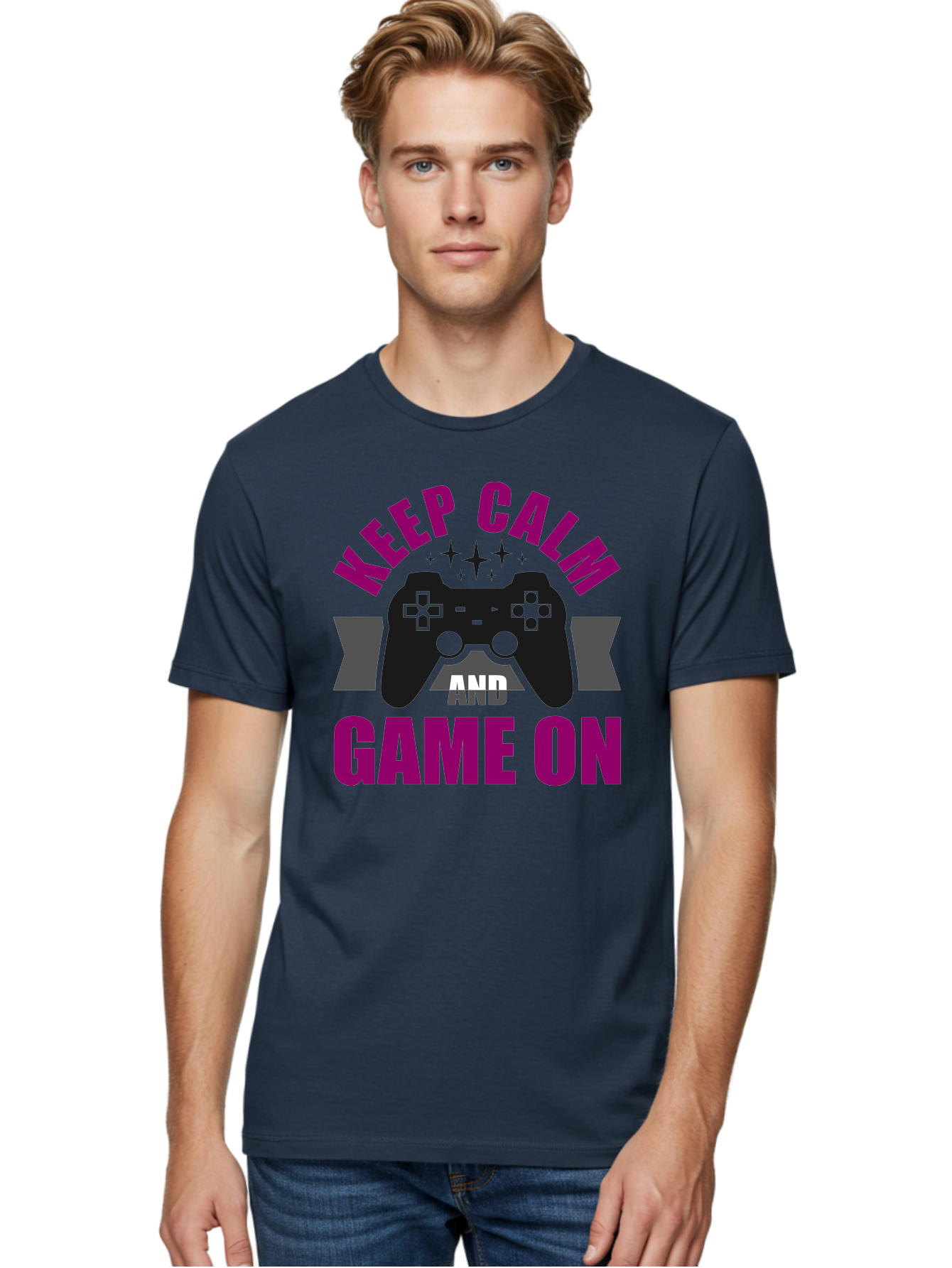 Keep-Calm-And-Game-On Men'S Graphic Tee, 100% Cotton, Comfortable Casual Summer Wear, Machine Washable, Gaming Inspiration, Motivational Quote, Video Game Controller, Keep Calm, Game On, Gaming Quote, Motivational Poster, -  Aaa651