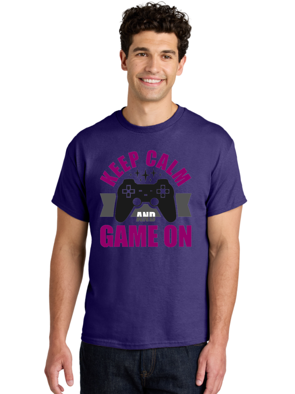 Keep-Calm-And-Game-On Men'S Graphic Tee, 100% Cotton, Comfortable Casual Summer Wear, Machine Washable, Gaming Inspiration, Motivational Quote, Video Game Controller, Keep Calm, Game On, Gaming Quote, Motivational Poster, -  Aaa651