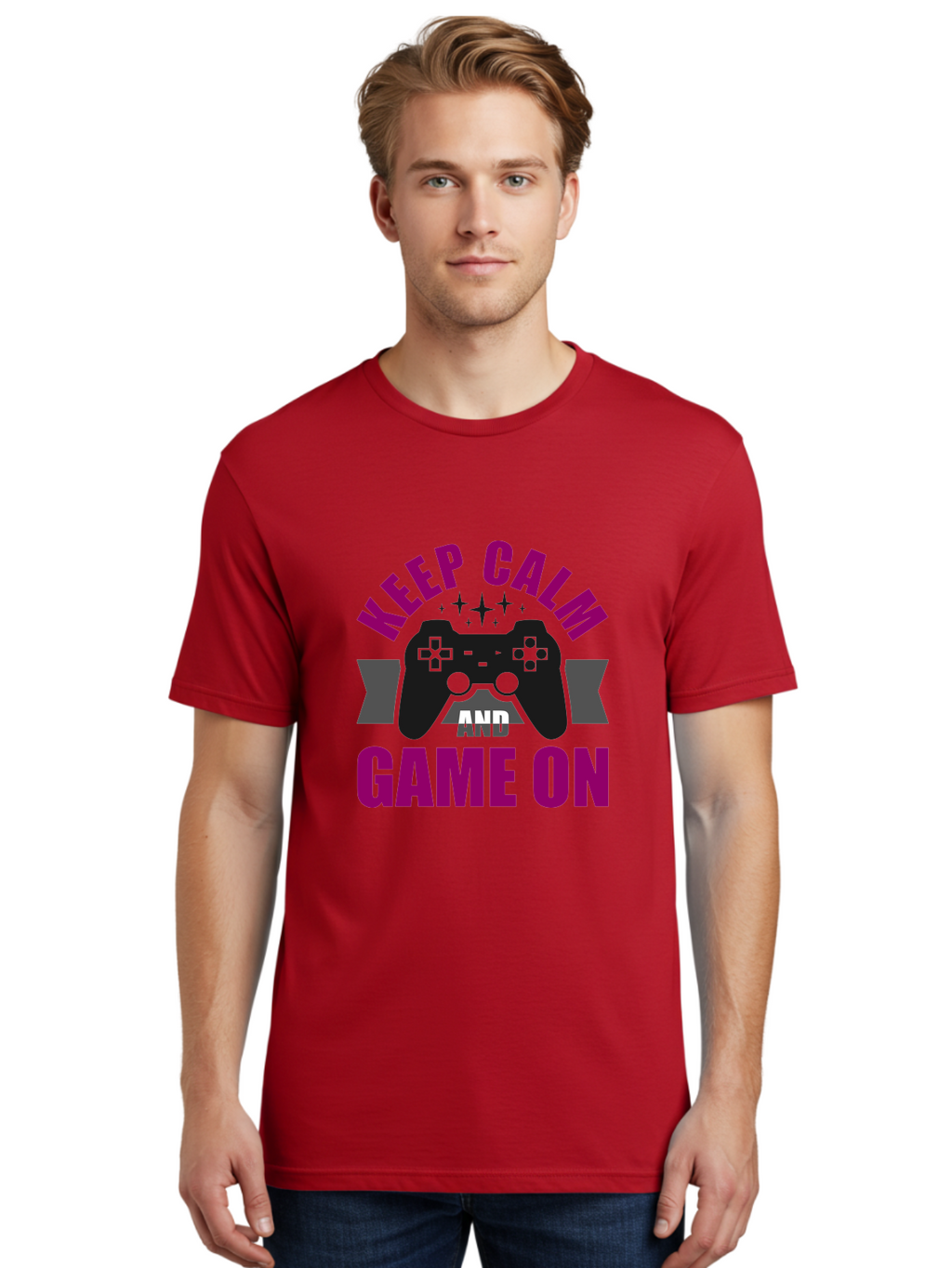 Keep-Calm-And-Game-On Men'S Graphic Tee, 100% Cotton, Comfortable Casual Summer Wear, Machine Washable, Gaming Inspiration, Motivational Quote, Video Game Controller, Keep Calm, Game On, Gaming Quote, Motivational Poster, -  Aaa651