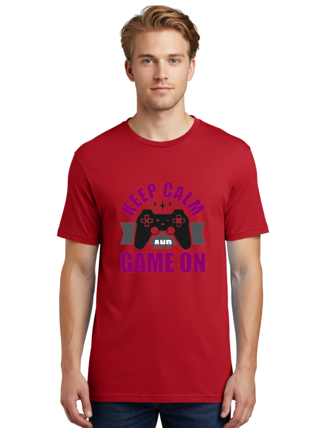 Keep-Calm-And-Game-On Men'S Graphic Tee, 100% Cotton, Comfortable Casual Summer Wear, Machine Washable, Gaming Inspiration, Motivational Quote, Video Game Controller, Keep Calm, Game On, Gaming Quote, Motivational Poster, -  Aaa651