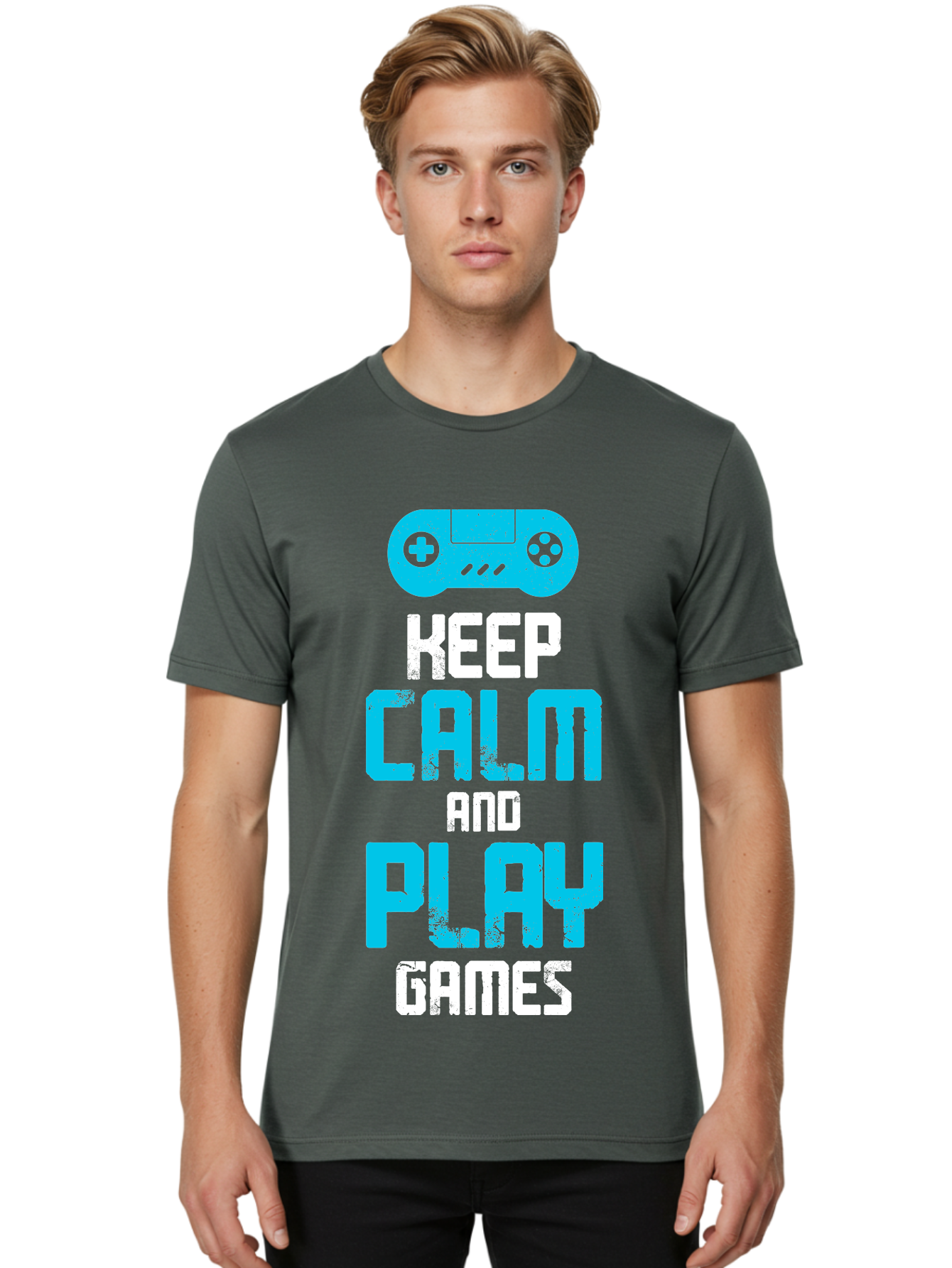 Keep-Calm-And-Play-Games Men'S Graphic Tee, 100% Cotton, Comfortable Casual Summer Wear, Machine Washable, Gaming Poster, Playful Design, Keep Calm Parody, Video Game Controller, Gamer Gift, Retro Gaming Style, Fun Typography, -  Aaa652