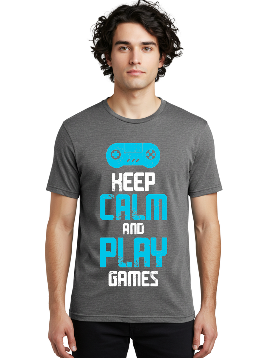Keep-Calm-And-Play-Games Men'S Graphic Tee, 100% Cotton, Comfortable Casual Summer Wear, Machine Washable, Gaming Poster, Playful Design, Keep Calm Parody, Video Game Controller, Gamer Gift, Retro Gaming Style, Fun Typography, -  Aaa652