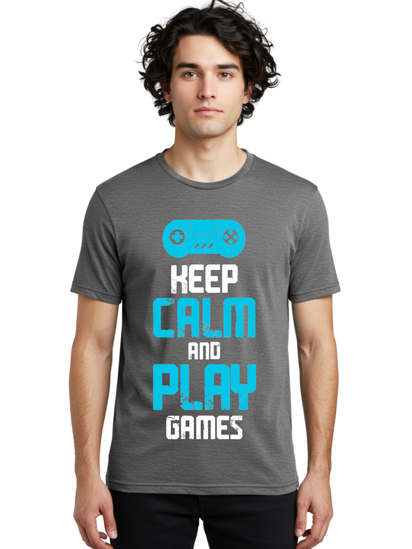 Keep-Calm-And-Play-Games Men'S Graphic Tee, 100% Cotton, Comfortable Casual Summer Wear, Machine Washable, Gaming Poster, Playful Design, Keep Calm Parody, Video Game Controller, Gamer Gift, Retro Gaming Style, Fun Typography, -  Aaa652