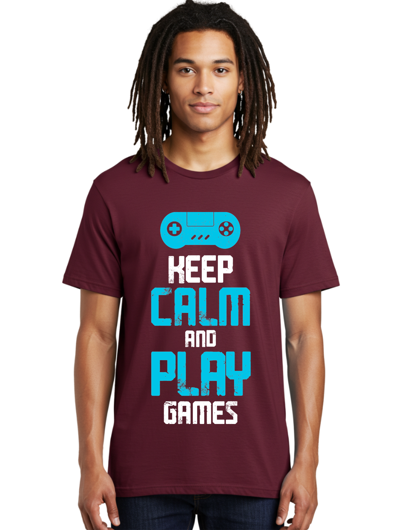 Keep-Calm-And-Play-Games Men'S Graphic Tee, 100% Cotton, Comfortable Casual Summer Wear, Machine Washable, Gaming Poster, Playful Design, Keep Calm Parody, Video Game Controller, Gamer Gift, Retro Gaming Style, Fun Typography, -  Aaa652