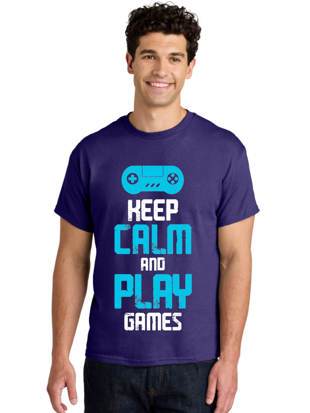 Keep-Calm-And-Play-Games Men'S Graphic Tee, 100% Cotton, Comfortable Casual Summer Wear, Machine Washable, Gaming Poster, Playful Design, Keep Calm Parody, Video Game Controller, Gamer Gift, Retro Gaming Style, Fun Typography, -  Aaa652