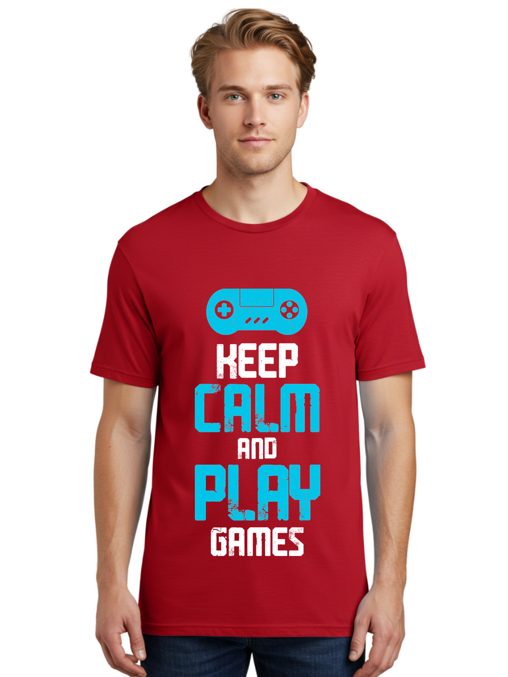 Keep-Calm-And-Play-Games Men'S Graphic Tee, 100% Cotton, Comfortable Casual Summer Wear, Machine Washable, Gaming Poster, Playful Design, Keep Calm Parody, Video Game Controller, Gamer Gift, Retro Gaming Style, Fun Typography, -  Aaa652
