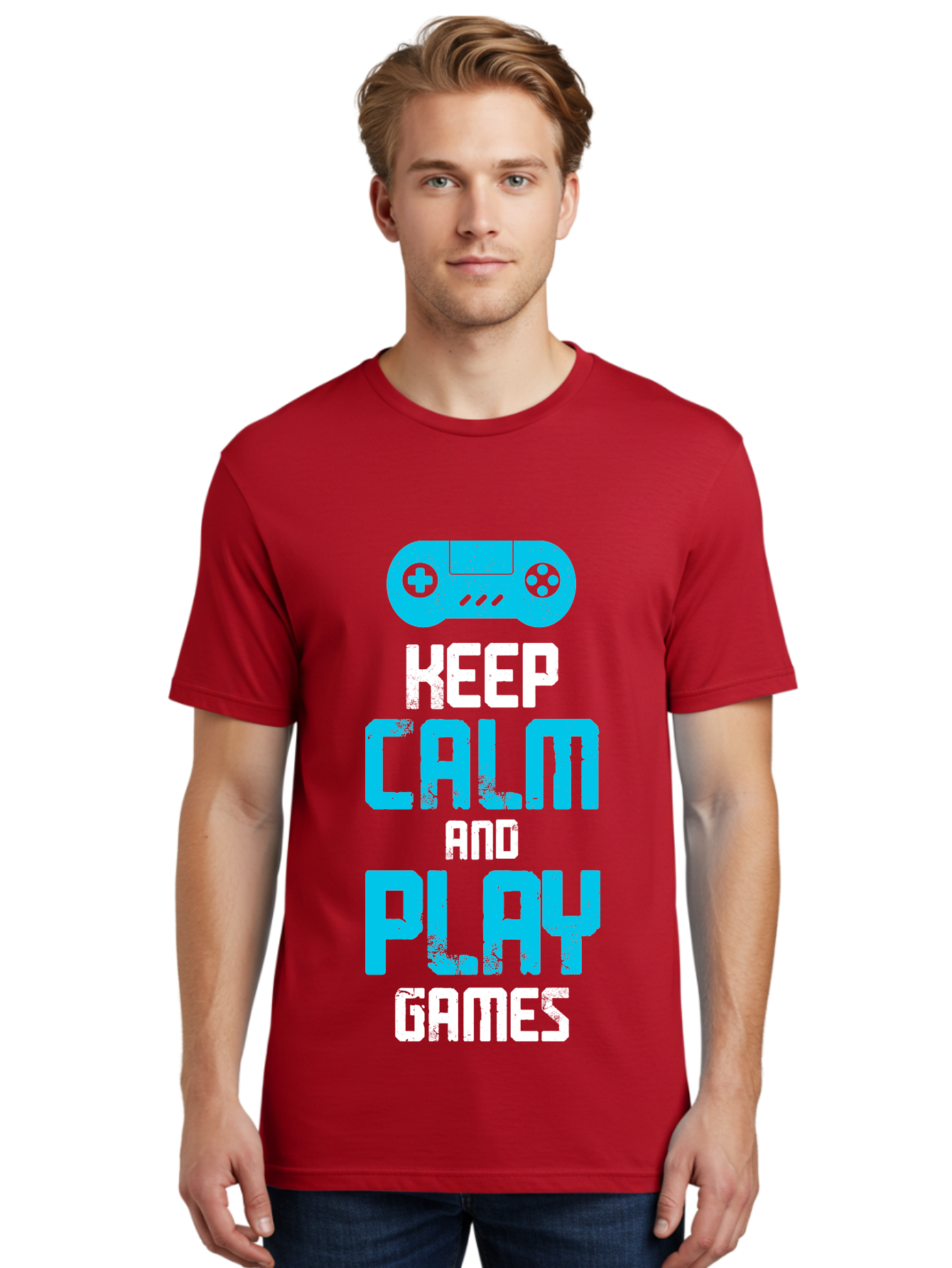 Keep-Calm-And-Play-Games Men'S Graphic Tee, 100% Cotton, Comfortable Casual Summer Wear, Machine Washable, Gaming Poster, Playful Design, Keep Calm Parody, Video Game Controller, Gamer Gift, Retro Gaming Style, Fun Typography, -  Aaa652