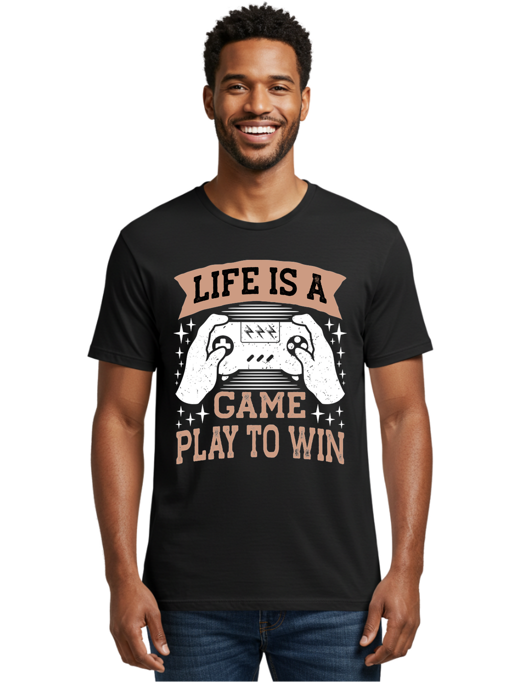 Life-Is-A-Game-Play-To-Win Men'S Graphic Tee, 100% Cotton, Comfortable Casual Summer Wear, Machine Washable, Gaming Inspiration, Game Controller, Motivational Quote, Life Is A Game, Play To Win, Video Game Culture, Gamer Motivation, -  Aaa654