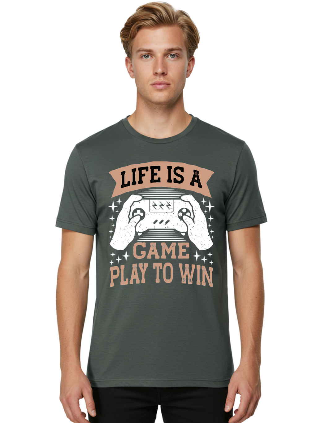 Life-Is-A-Game-Play-To-Win Men'S Graphic Tee, 100% Cotton, Comfortable Casual Summer Wear, Machine Washable, Gaming Inspiration, Game Controller, Motivational Quote, Life Is A Game, Play To Win, Video Game Culture, Gamer Motivation, -  Aaa654