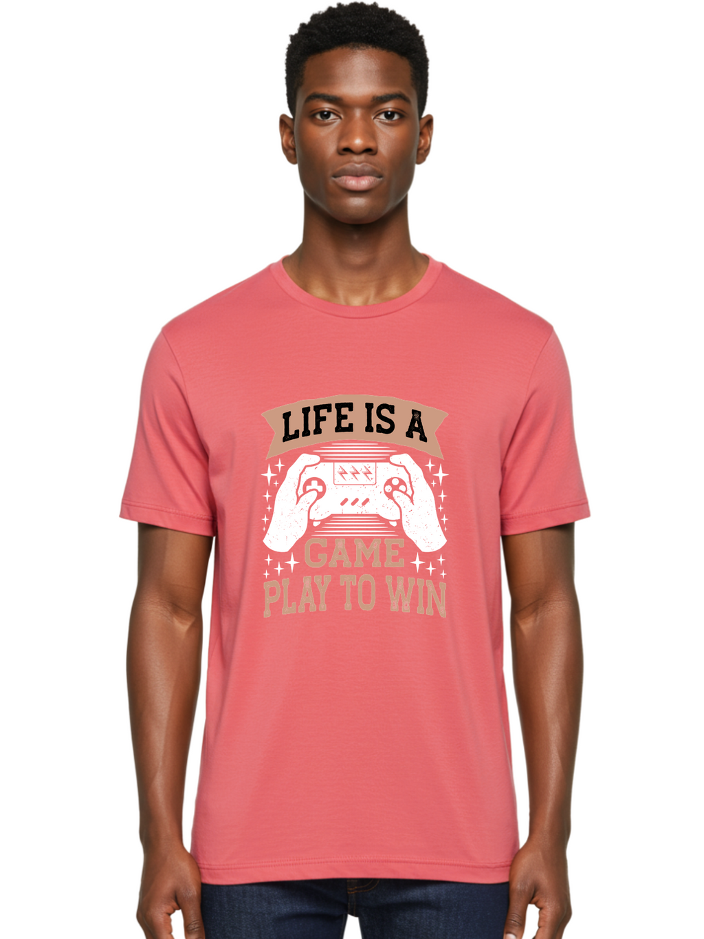 Life-Is-A-Game-Play-To-Win Men'S Graphic Tee, 100% Cotton, Comfortable Casual Summer Wear, Machine Washable, Gaming Inspiration, Game Controller, Motivational Quote, Life Is A Game, Play To Win, Video Game Culture, Gamer Motivation, -  Aaa654