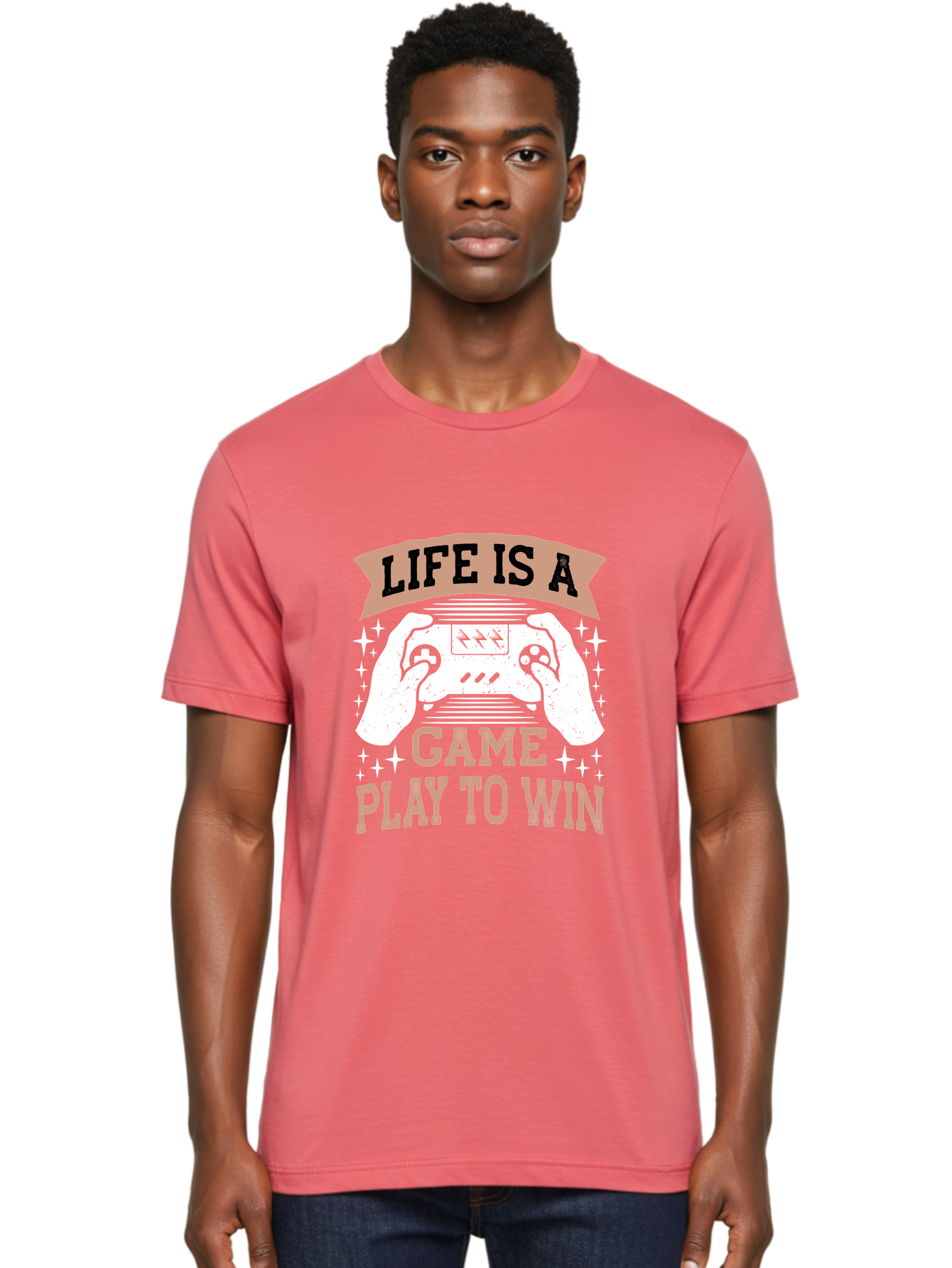 Life-Is-A-Game-Play-To-Win Men'S Graphic Tee, 100% Cotton, Comfortable Casual Summer Wear, Machine Washable, Gaming Inspiration, Game Controller, Motivational Quote, Life Is A Game, Play To Win, Video Game Culture, Gamer Motivation, -  Aaa654