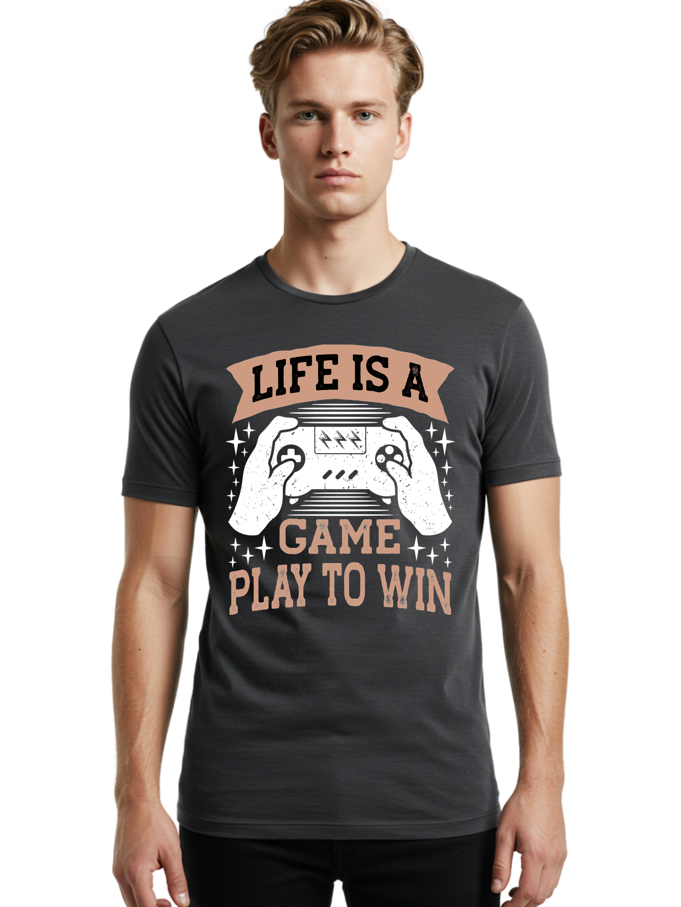 Life-Is-A-Game-Play-To-Win Men'S Graphic Tee, 100% Cotton, Comfortable Casual Summer Wear, Machine Washable, Gaming Inspiration, Game Controller, Motivational Quote, Life Is A Game, Play To Win, Video Game Culture, Gamer Motivation, -  Aaa654