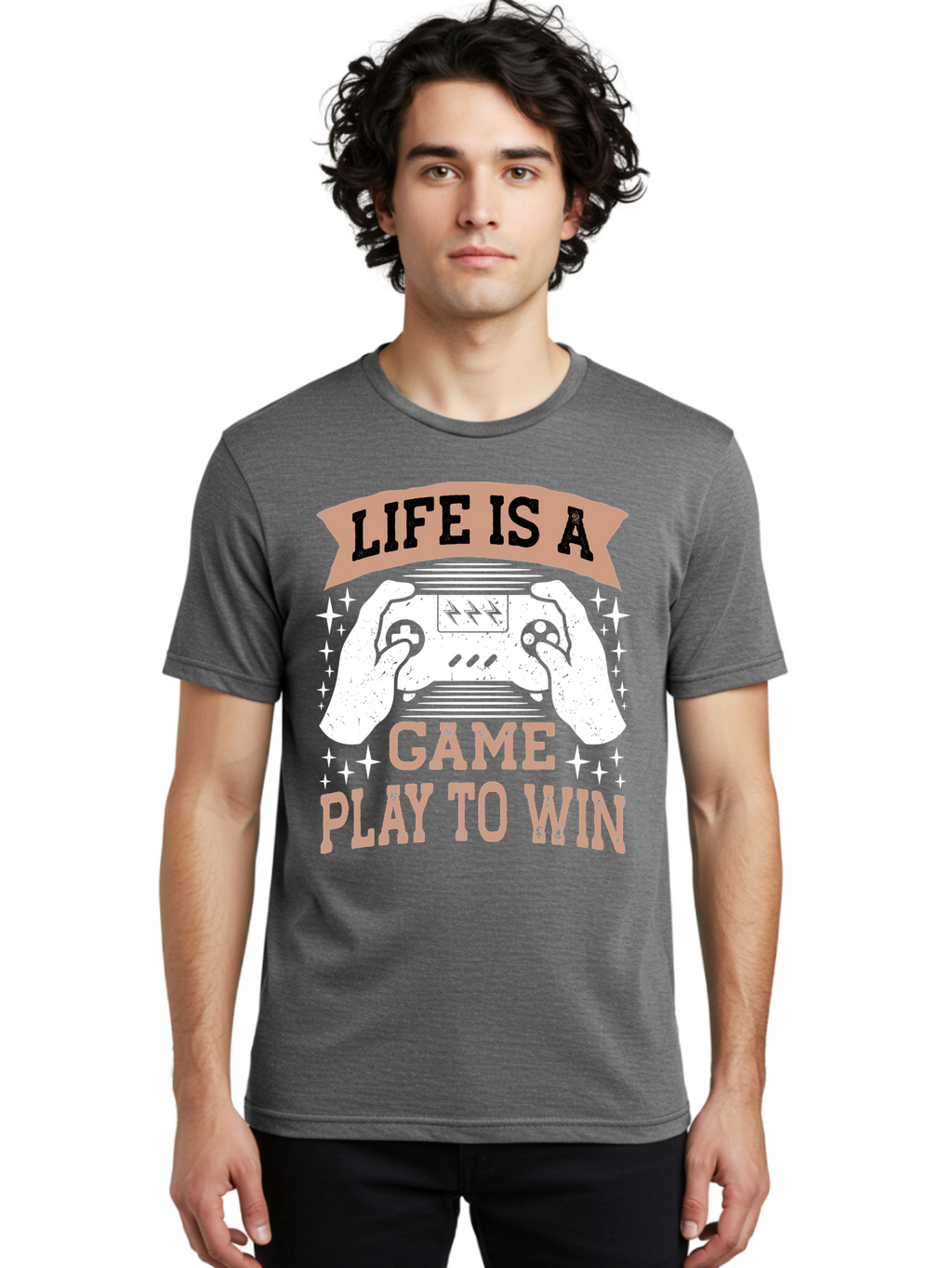 Life-Is-A-Game-Play-To-Win Men'S Graphic Tee, 100% Cotton, Comfortable Casual Summer Wear, Machine Washable, Gaming Inspiration, Game Controller, Motivational Quote, Life Is A Game, Play To Win, Video Game Culture, Gamer Motivation, -  Aaa654