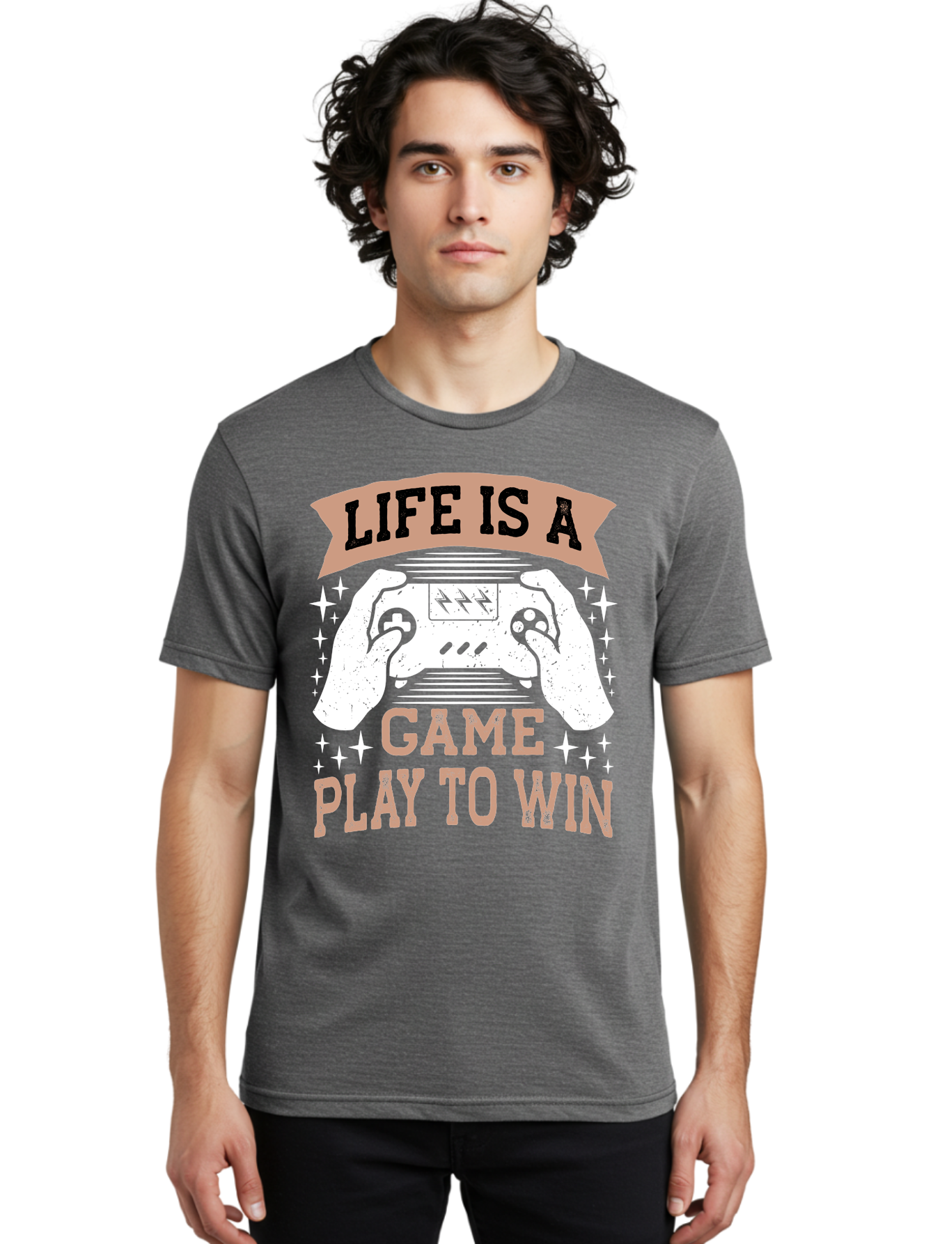 Life-Is-A-Game-Play-To-Win Men'S Graphic Tee, 100% Cotton, Comfortable Casual Summer Wear, Machine Washable, Gaming Inspiration, Game Controller, Motivational Quote, Life Is A Game, Play To Win, Video Game Culture, Gamer Motivation, -  Aaa654