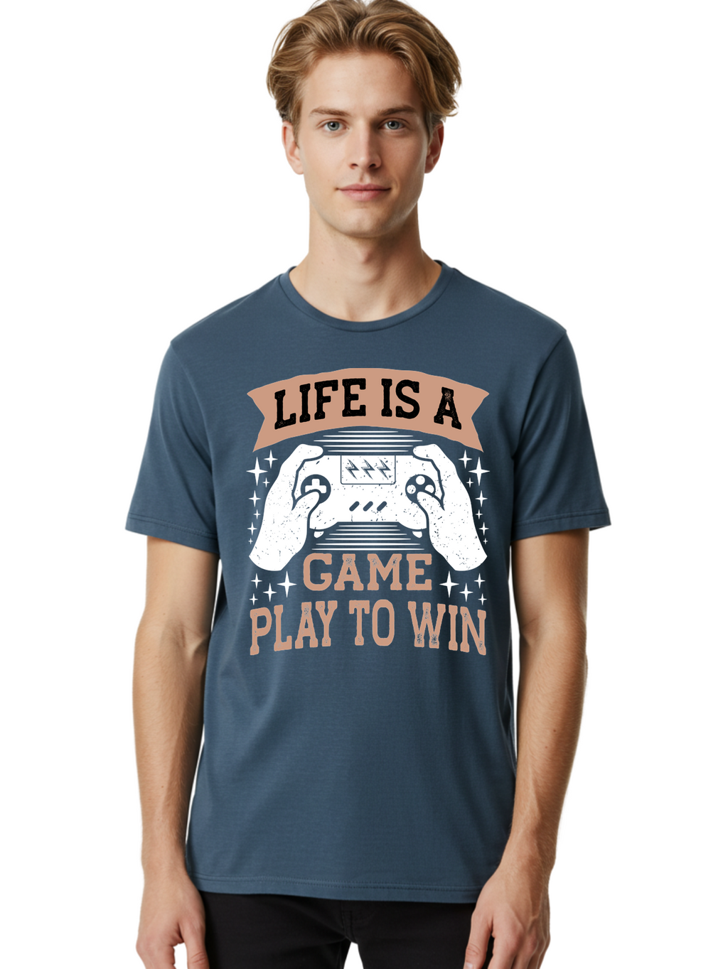 Life-Is-A-Game-Play-To-Win Men'S Graphic Tee, 100% Cotton, Comfortable Casual Summer Wear, Machine Washable, Gaming Inspiration, Game Controller, Motivational Quote, Life Is A Game, Play To Win, Video Game Culture, Gamer Motivation, -  Aaa654