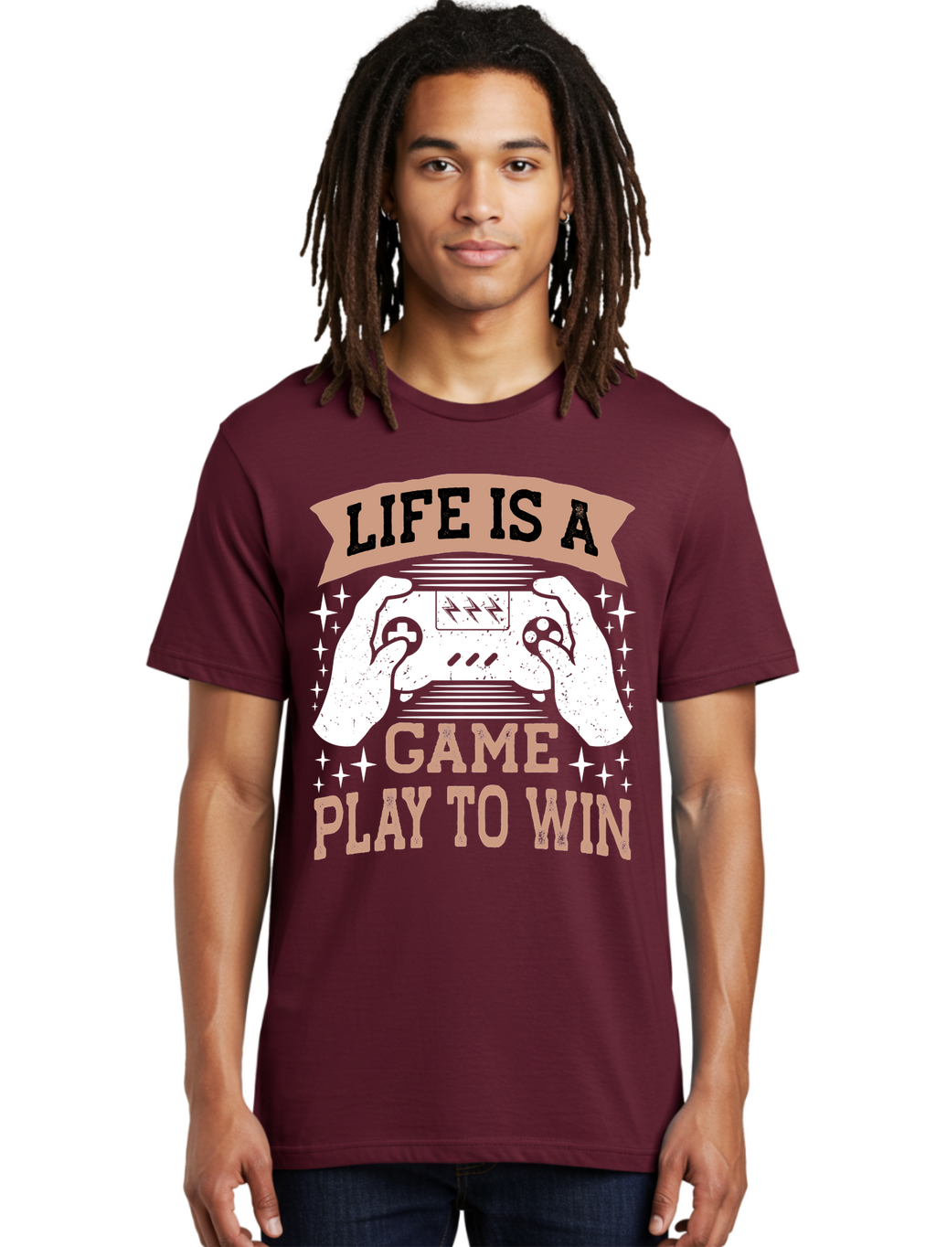 Life-Is-A-Game-Play-To-Win Men'S Graphic Tee, 100% Cotton, Comfortable Casual Summer Wear, Machine Washable, Gaming Inspiration, Game Controller, Motivational Quote, Life Is A Game, Play To Win, Video Game Culture, Gamer Motivation, -  Aaa654