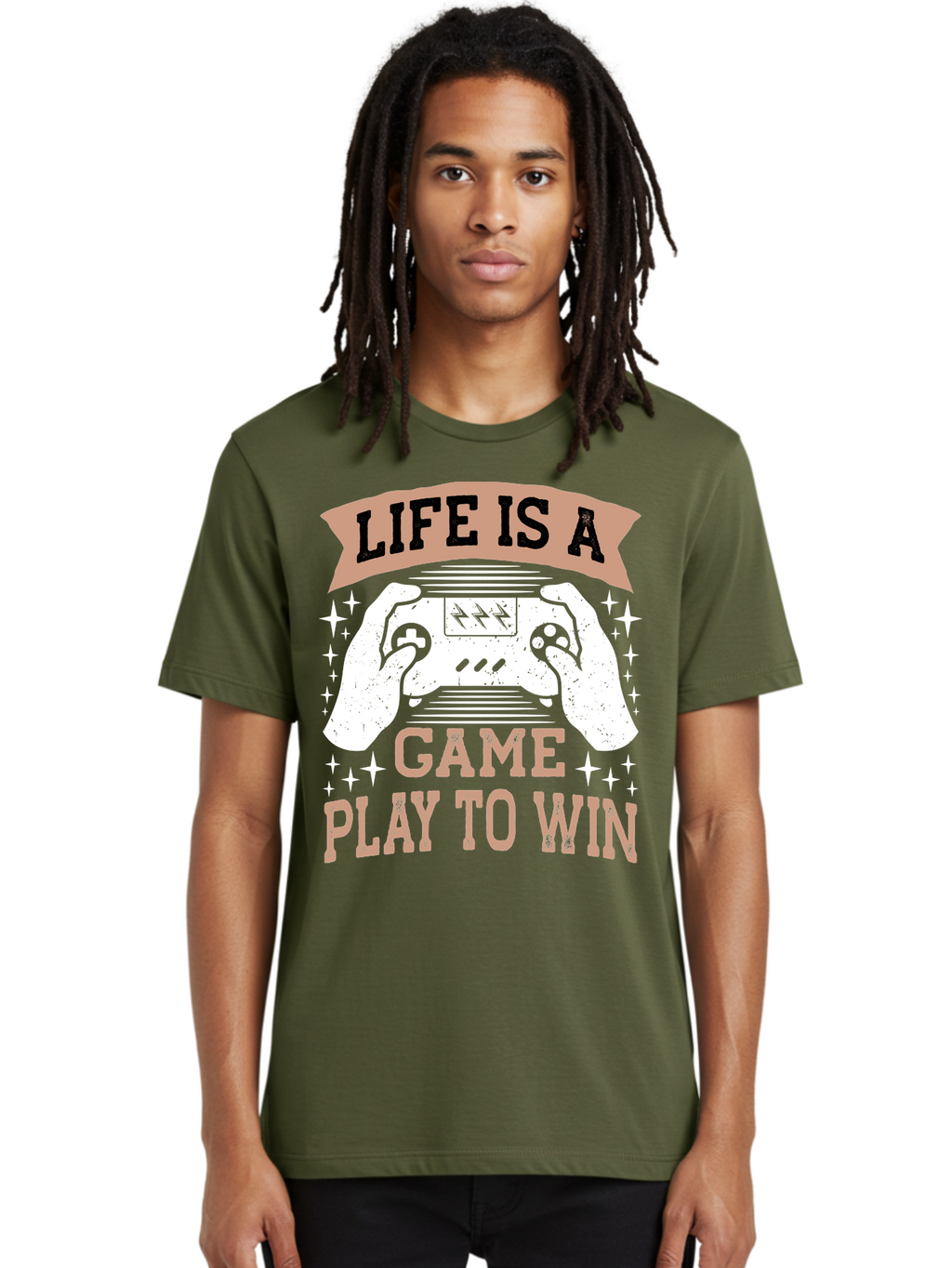 Life-Is-A-Game-Play-To-Win Men'S Graphic Tee, 100% Cotton, Comfortable Casual Summer Wear, Machine Washable, Gaming Inspiration, Game Controller, Motivational Quote, Life Is A Game, Play To Win, Video Game Culture, Gamer Motivation, -  Aaa654