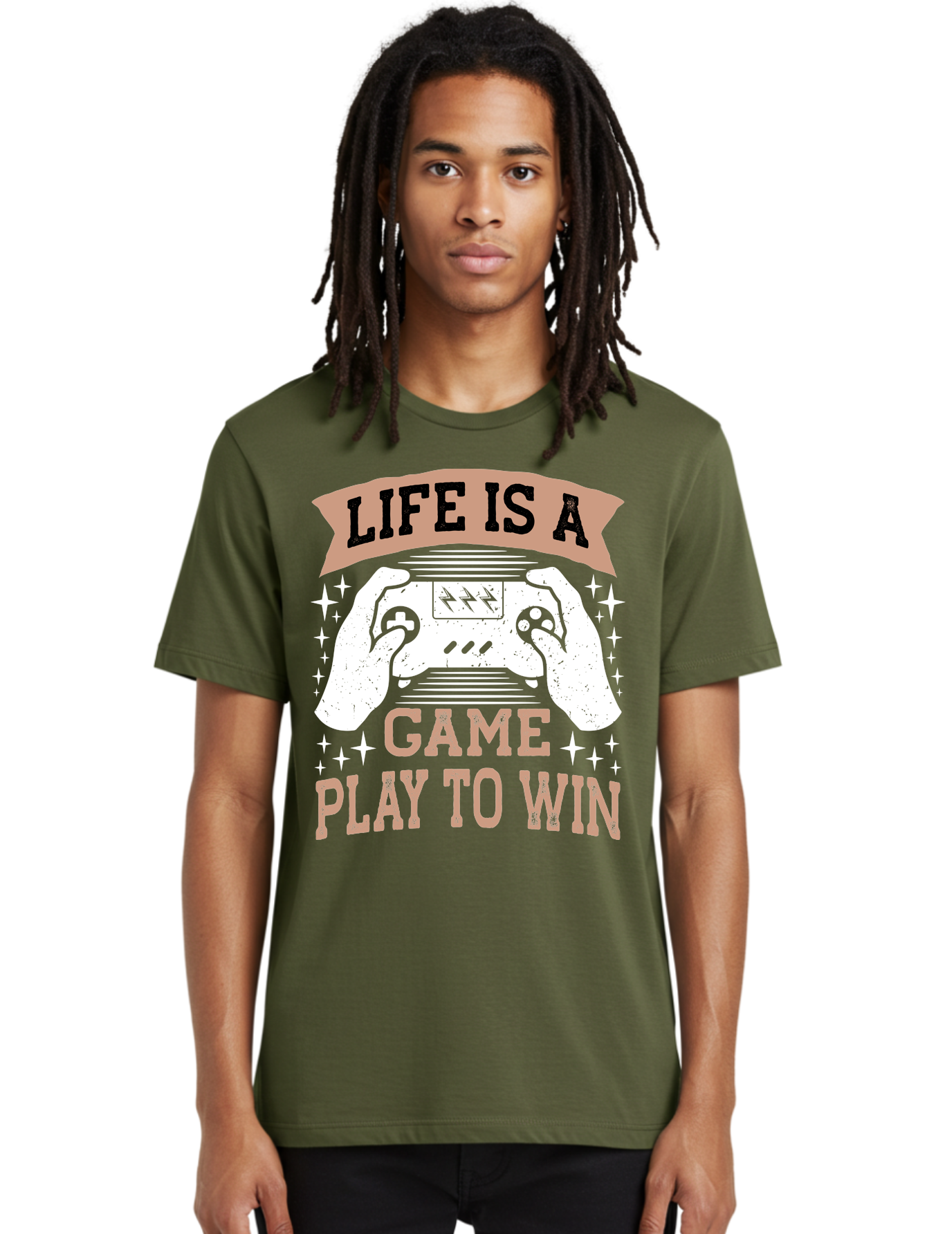 Life-Is-A-Game-Play-To-Win Men'S Graphic Tee, 100% Cotton, Comfortable Casual Summer Wear, Machine Washable, Gaming Inspiration, Game Controller, Motivational Quote, Life Is A Game, Play To Win, Video Game Culture, Gamer Motivation, -  Aaa654