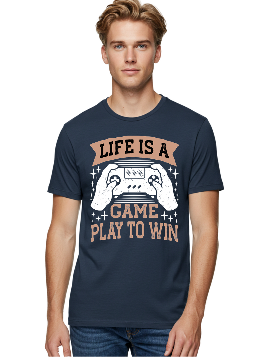 Life-Is-A-Game-Play-To-Win Men'S Graphic Tee, 100% Cotton, Comfortable Casual Summer Wear, Machine Washable, Gaming Inspiration, Game Controller, Motivational Quote, Life Is A Game, Play To Win, Video Game Culture, Gamer Motivation, -  Aaa654