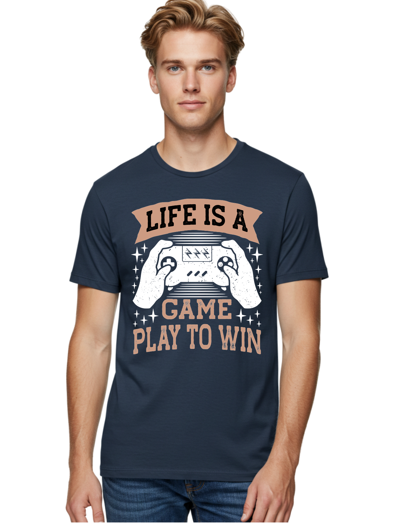 Life-Is-A-Game-Play-To-Win Men'S Graphic Tee, 100% Cotton, Comfortable Casual Summer Wear, Machine Washable, Gaming Inspiration, Game Controller, Motivational Quote, Life Is A Game, Play To Win, Video Game Culture, Gamer Motivation, -  Aaa654
