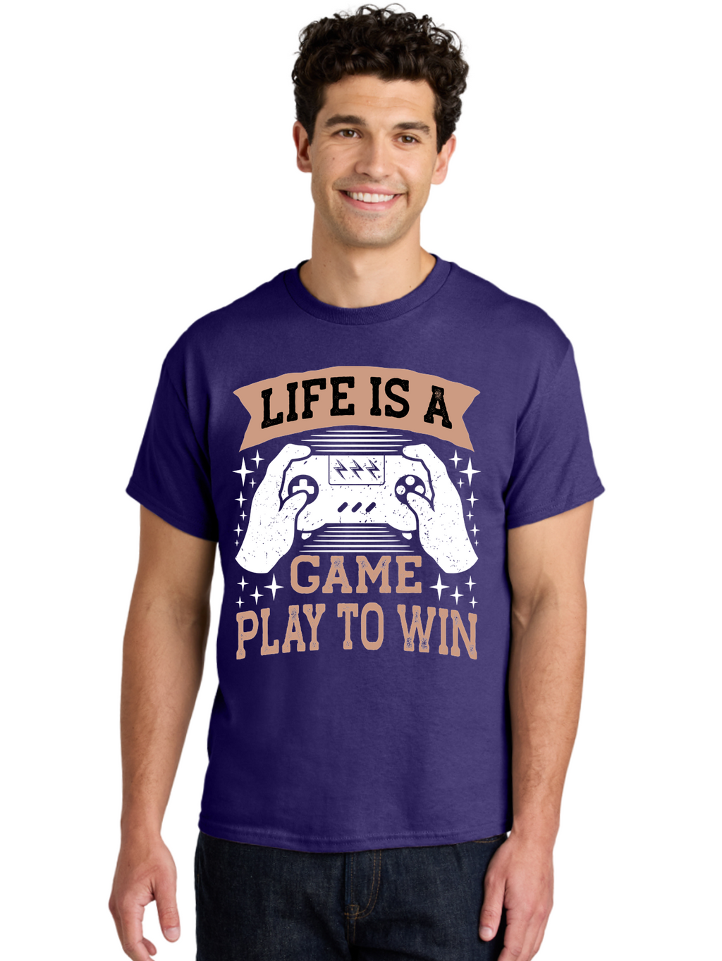 Life-Is-A-Game-Play-To-Win Men'S Graphic Tee, 100% Cotton, Comfortable Casual Summer Wear, Machine Washable, Gaming Inspiration, Game Controller, Motivational Quote, Life Is A Game, Play To Win, Video Game Culture, Gamer Motivation, -  Aaa654