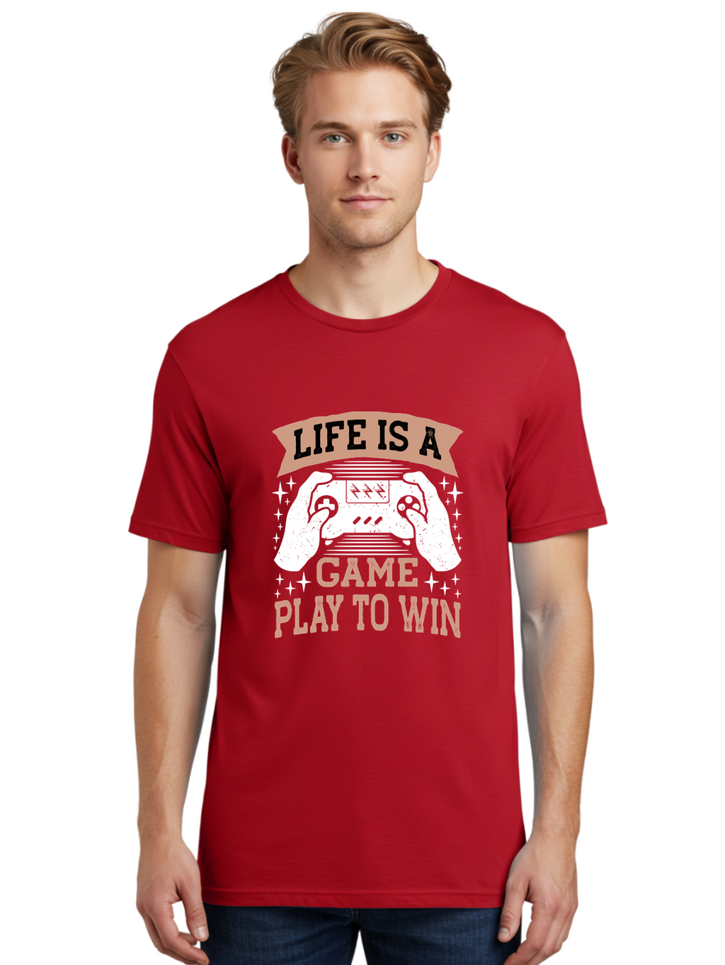Life-Is-A-Game-Play-To-Win Men'S Graphic Tee, 100% Cotton, Comfortable Casual Summer Wear, Machine Washable, Gaming Inspiration, Game Controller, Motivational Quote, Life Is A Game, Play To Win, Video Game Culture, Gamer Motivation, -  Aaa654