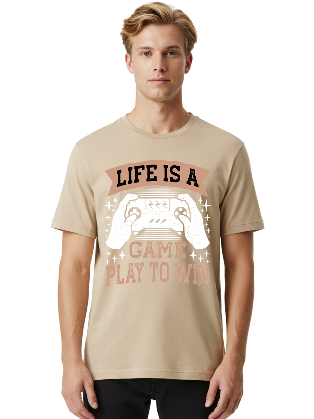 Life-Is-A-Game-Play-To-Win Men'S Graphic Tee, 100% Cotton, Comfortable Casual Summer Wear, Machine Washable, Gaming Inspiration, Game Controller, Motivational Quote, Life Is A Game, Play To Win, Video Game Culture, Gamer Motivation, -  Aaa654