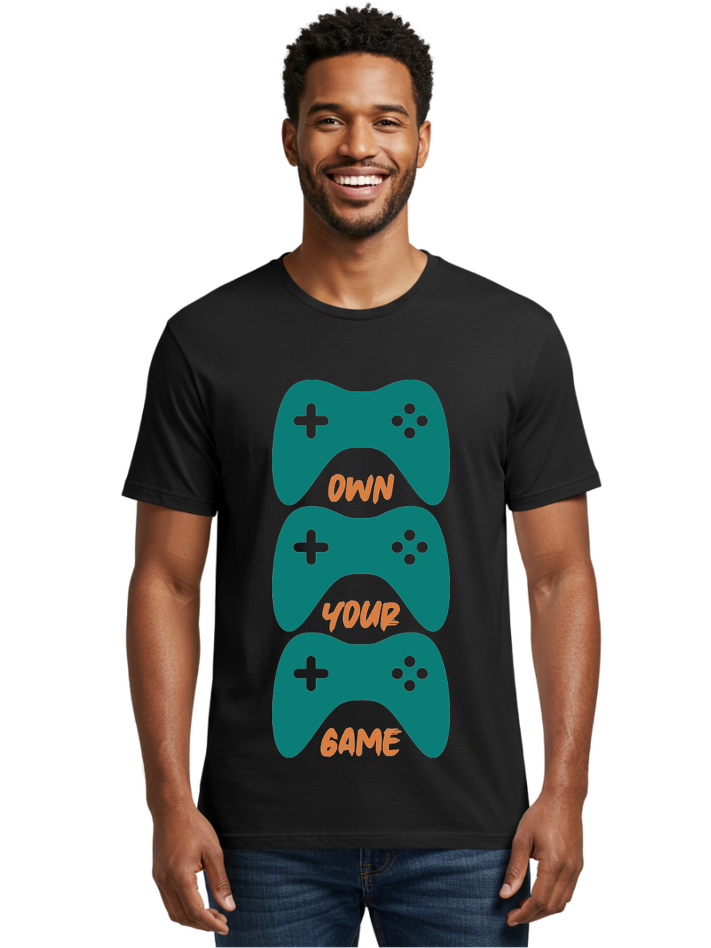 Own-Your-Game Men'S Graphic Tee, 100% Cotton, Comfortable Casual Summer Wear, Machine Washable, Video Game Controllers, Gaming, Gaming Culture, Own Your Game, Game Controllers, Playful Design, Console Gaming, Motivational Quote -  Aaa655
