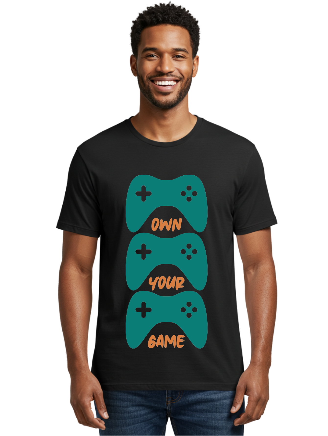 Own-Your-Game Men'S Graphic Tee, 100% Cotton, Comfortable Casual Summer Wear, Machine Washable, Video Game Controllers, Gaming, Gaming Culture, Own Your Game, Game Controllers, Playful Design, Console Gaming, Motivational Quote -  Aaa655